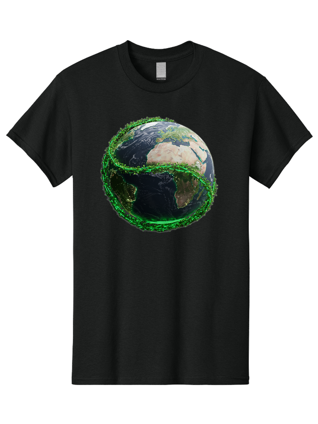 Earth-With-Circuitry Men'S Graphic Tee, 100% Cotton, Comfortable Casual Summer Wear, Machine Washable, Globe With Chain Link, International Security, Global Protection, Earth From Space, Chain Link Fence, Digital Representation, 3D Rendering, Baa586