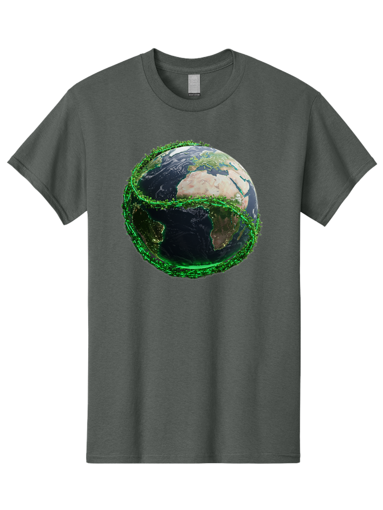 Earth-With-Circuitry Men'S Graphic Tee, 100% Cotton, Comfortable Casual Summer Wear, Machine Washable, Globe With Chain Link, International Security, Global Protection, Earth From Space, Chain Link Fence, Digital Representation, 3D Rendering, Baa586