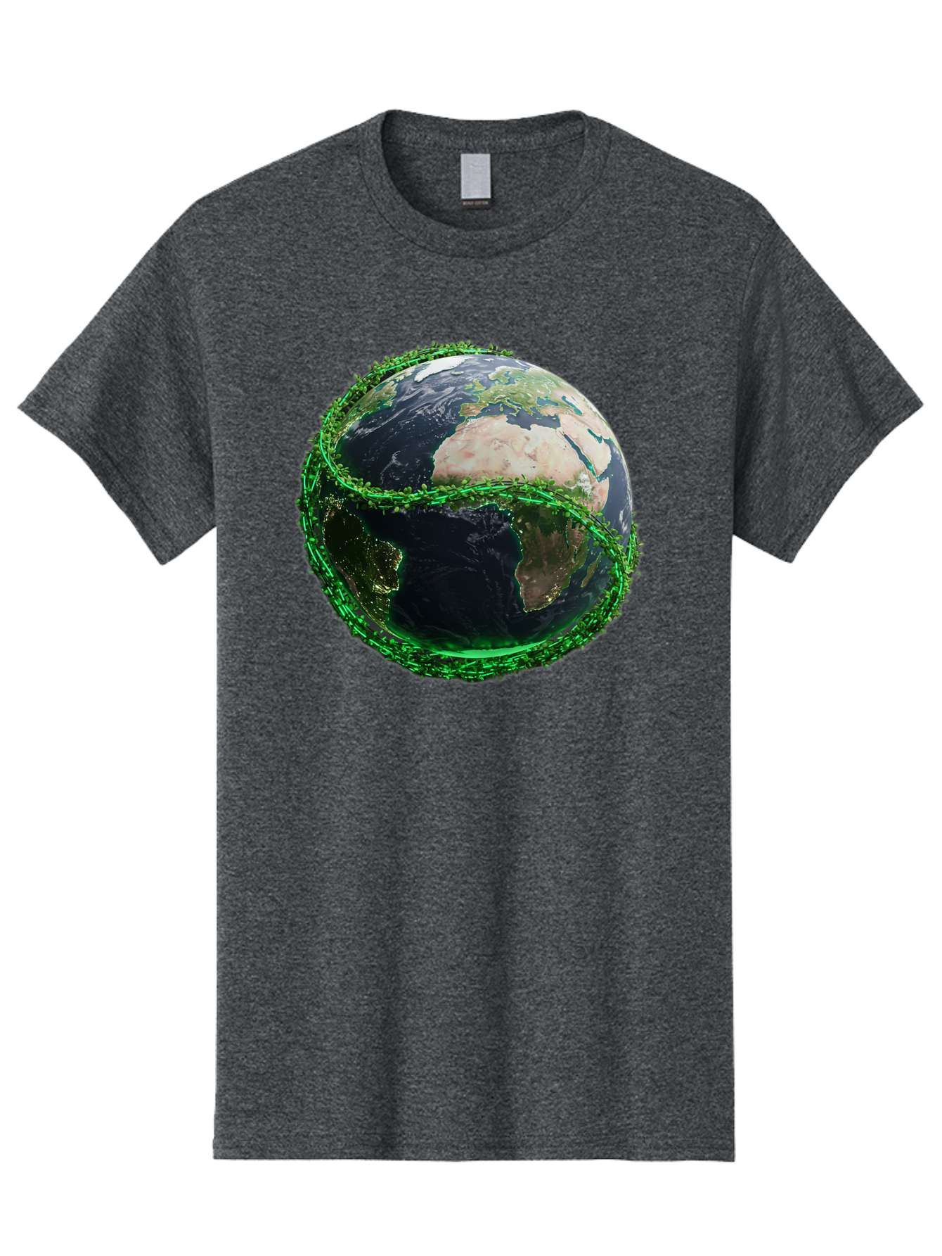 Earth-With-Circuitry Men'S Graphic Tee, 100% Cotton, Comfortable Casual Summer Wear, Machine Washable, Globe With Chain Link, International Security, Global Protection, Earth From Space, Chain Link Fence, Digital Representation, 3D Rendering, Baa586