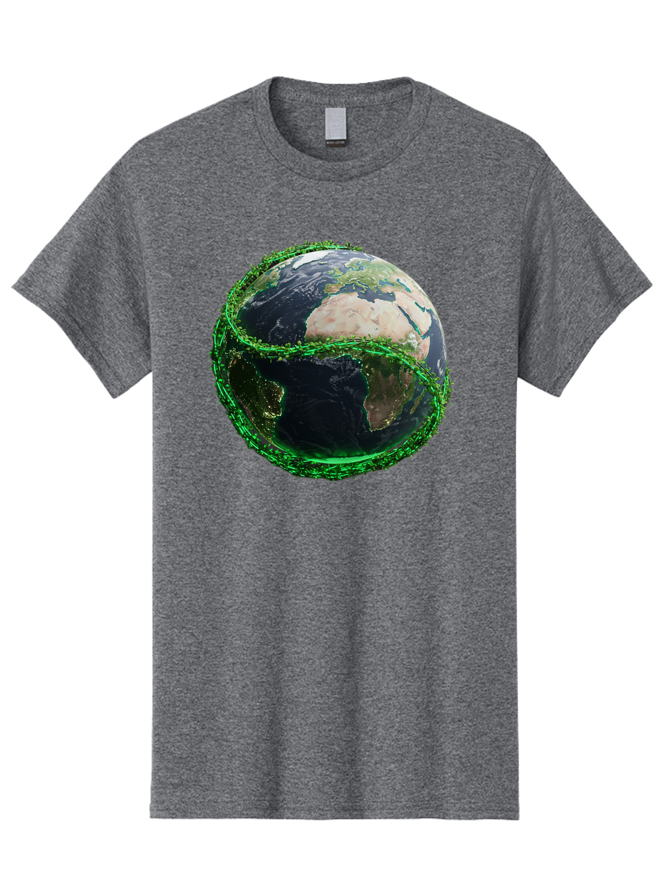 Earth-With-Circuitry Men'S Graphic Tee, 100% Cotton, Comfortable Casual Summer Wear, Machine Washable, Globe With Chain Link, International Security, Global Protection, Earth From Space, Chain Link Fence, Digital Representation, 3D Rendering, Baa586