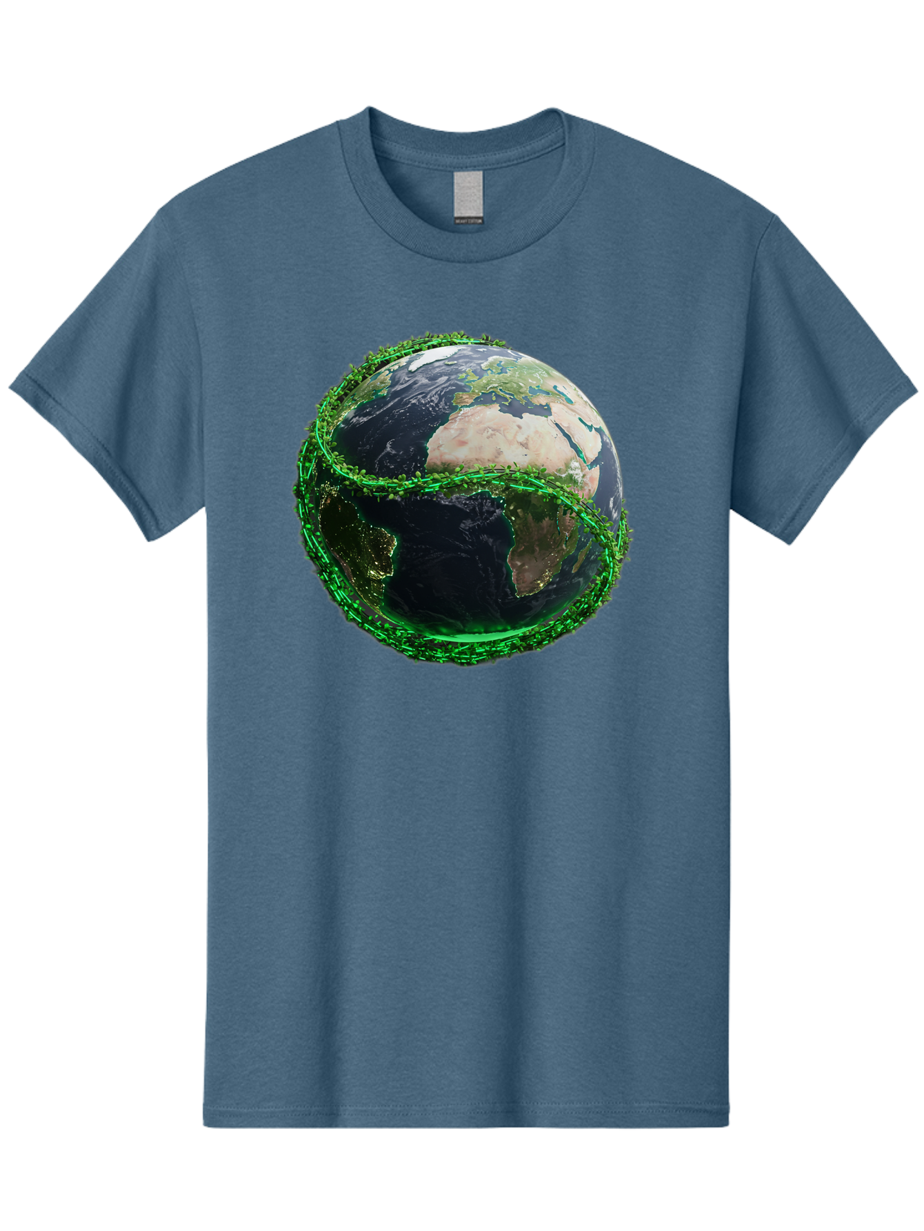 Earth-With-Circuitry Men'S Graphic Tee, 100% Cotton, Comfortable Casual Summer Wear, Machine Washable, Globe With Chain Link, International Security, Global Protection, Earth From Space, Chain Link Fence, Digital Representation, 3D Rendering, Baa586