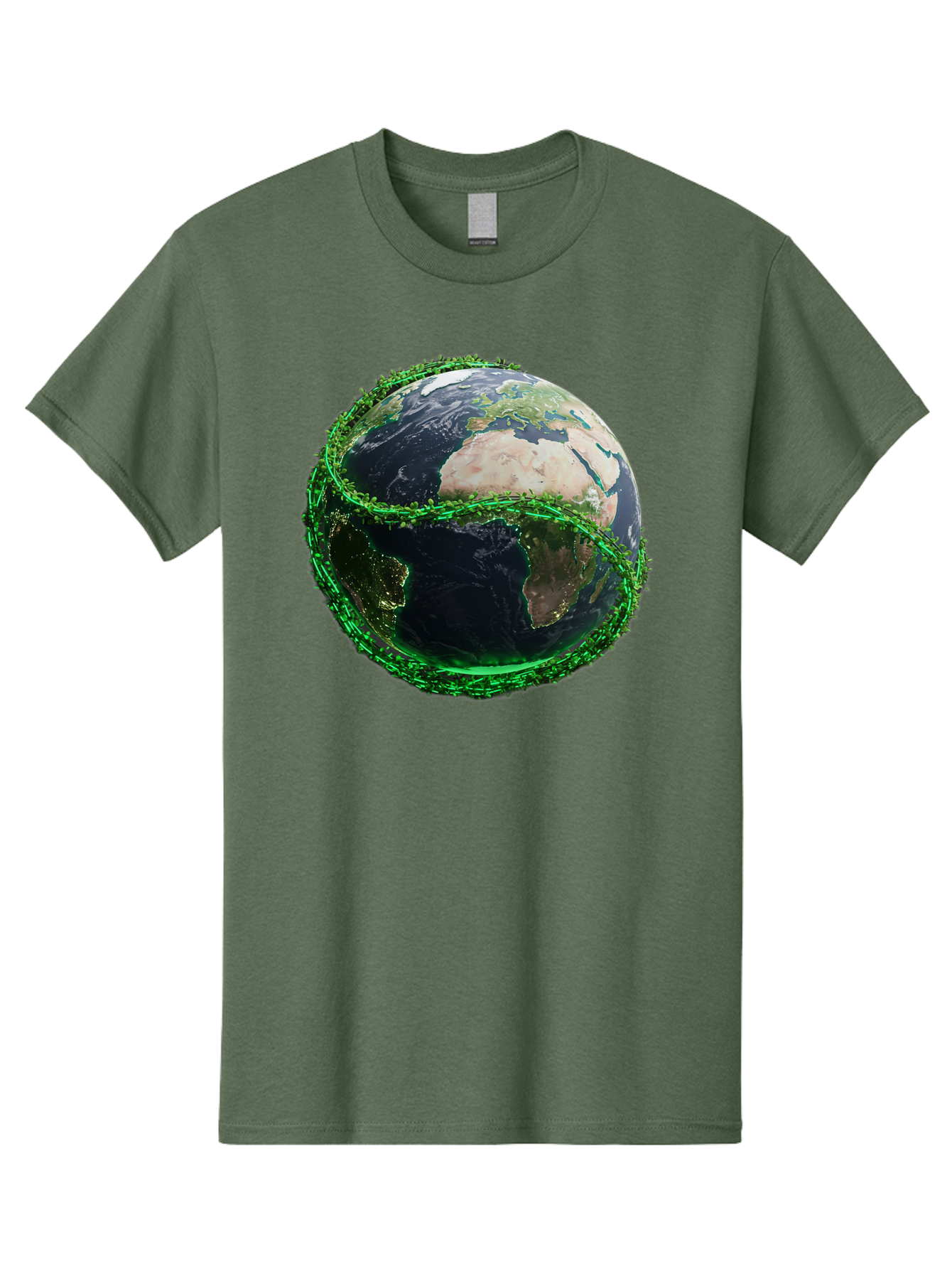 Earth-With-Circuitry Men'S Graphic Tee, 100% Cotton, Comfortable Casual Summer Wear, Machine Washable, Globe With Chain Link, International Security, Global Protection, Earth From Space, Chain Link Fence, Digital Representation, 3D Rendering, Baa586