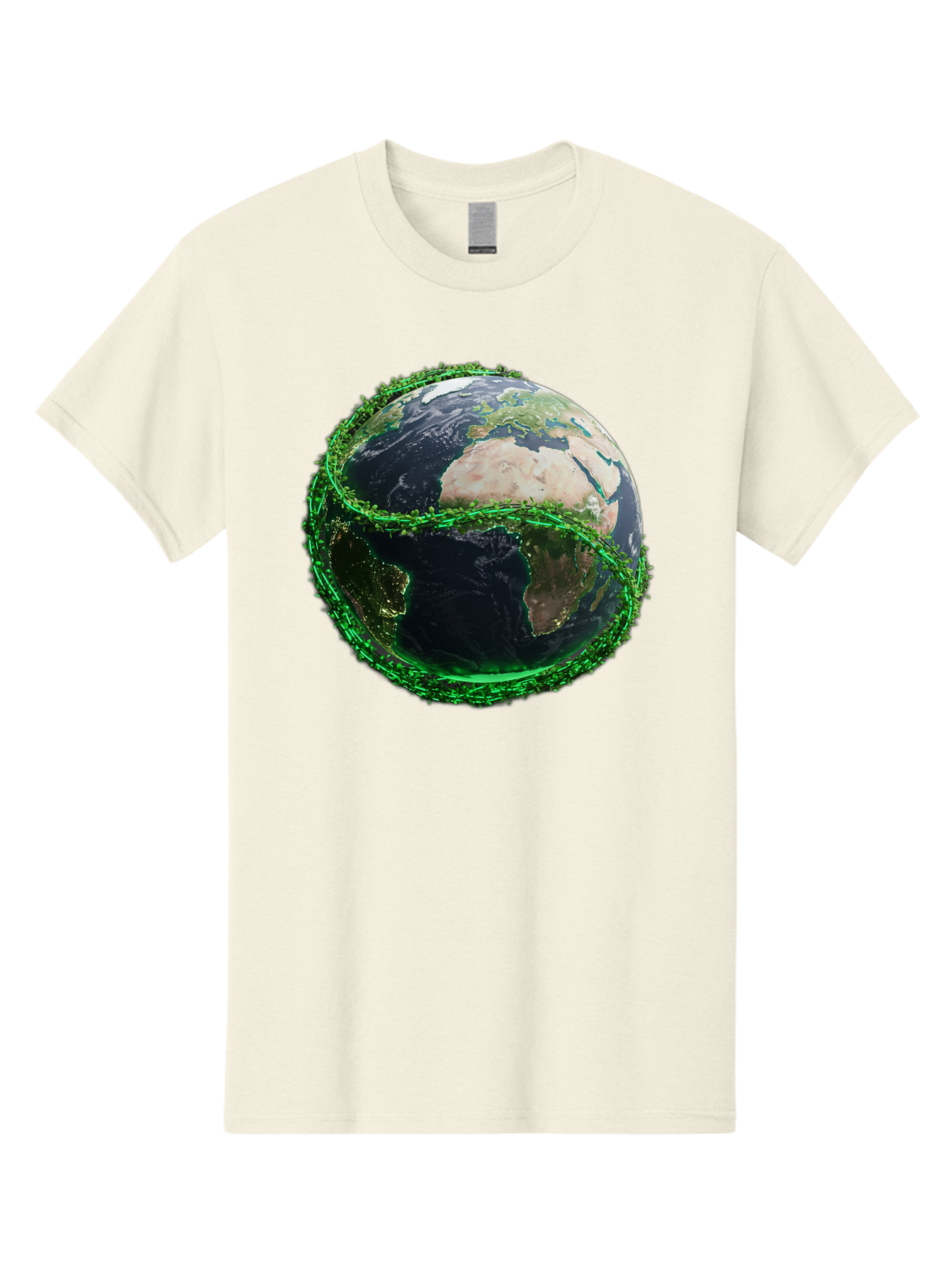 Earth-With-Circuitry Men'S Graphic Tee, 100% Cotton, Comfortable Casual Summer Wear, Machine Washable, Globe With Chain Link, International Security, Global Protection, Earth From Space, Chain Link Fence, Digital Representation, 3D Rendering, Baa586