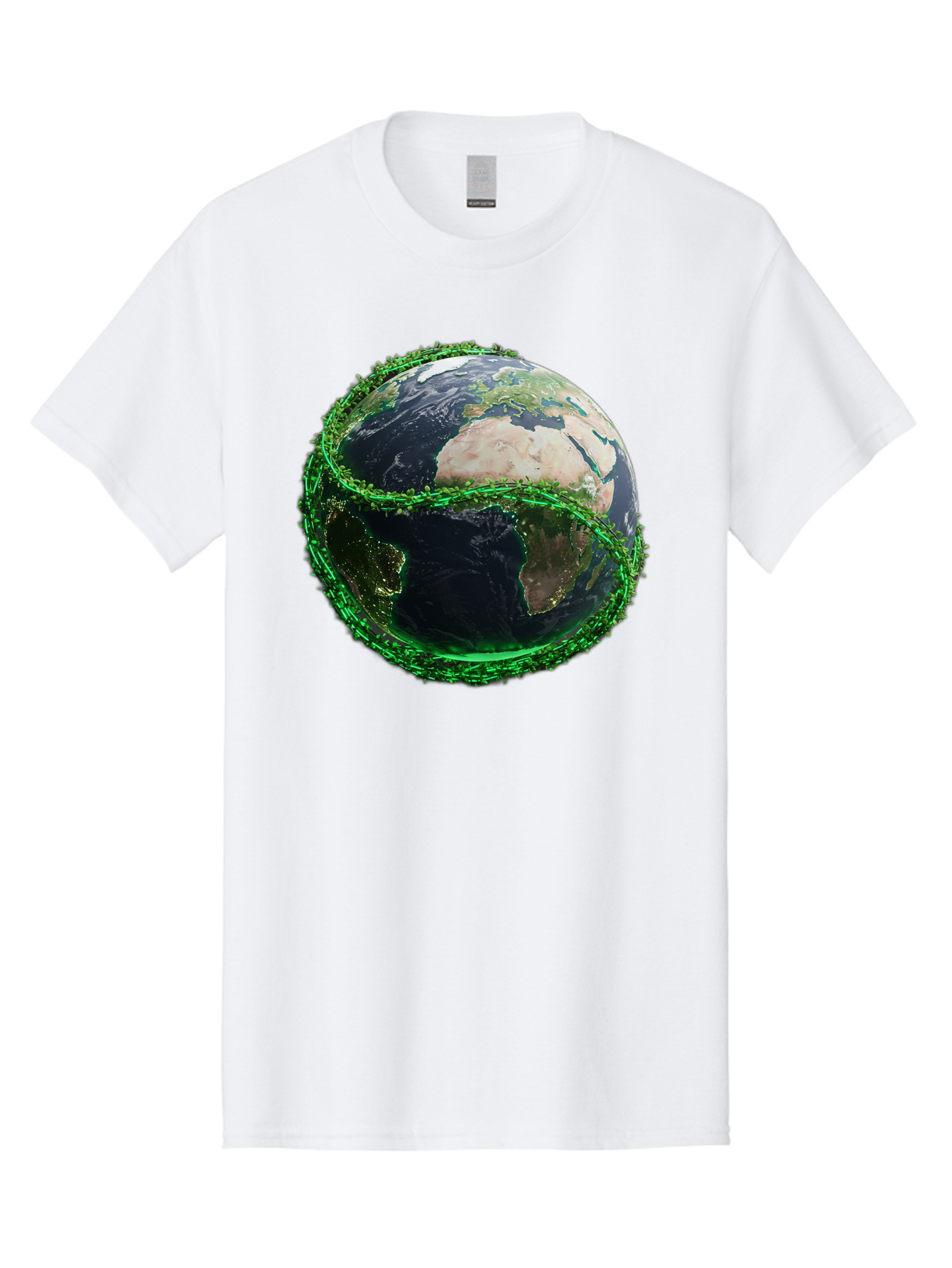 Earth-With-Circuitry Men'S Graphic Tee, 100% Cotton, Comfortable Casual Summer Wear, Machine Washable, Globe With Chain Link, International Security, Global Protection, Earth From Space, Chain Link Fence, Digital Representation, 3D Rendering, Baa586