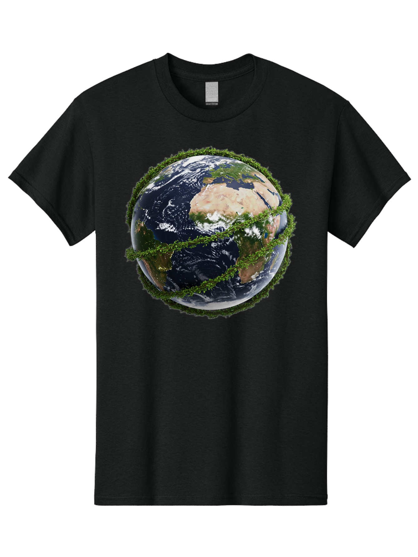 Earth-With-Foliage Men'S Graphic Tee, 100% Cotton, Comfortable Casual Summer Wear, Machine Washable, Globe Surrounded By Greenery, Earth From Space, Environmental Conservation, Global Unity, Sustainable Living, Eco-Friendly, Planet Earth, Baa587