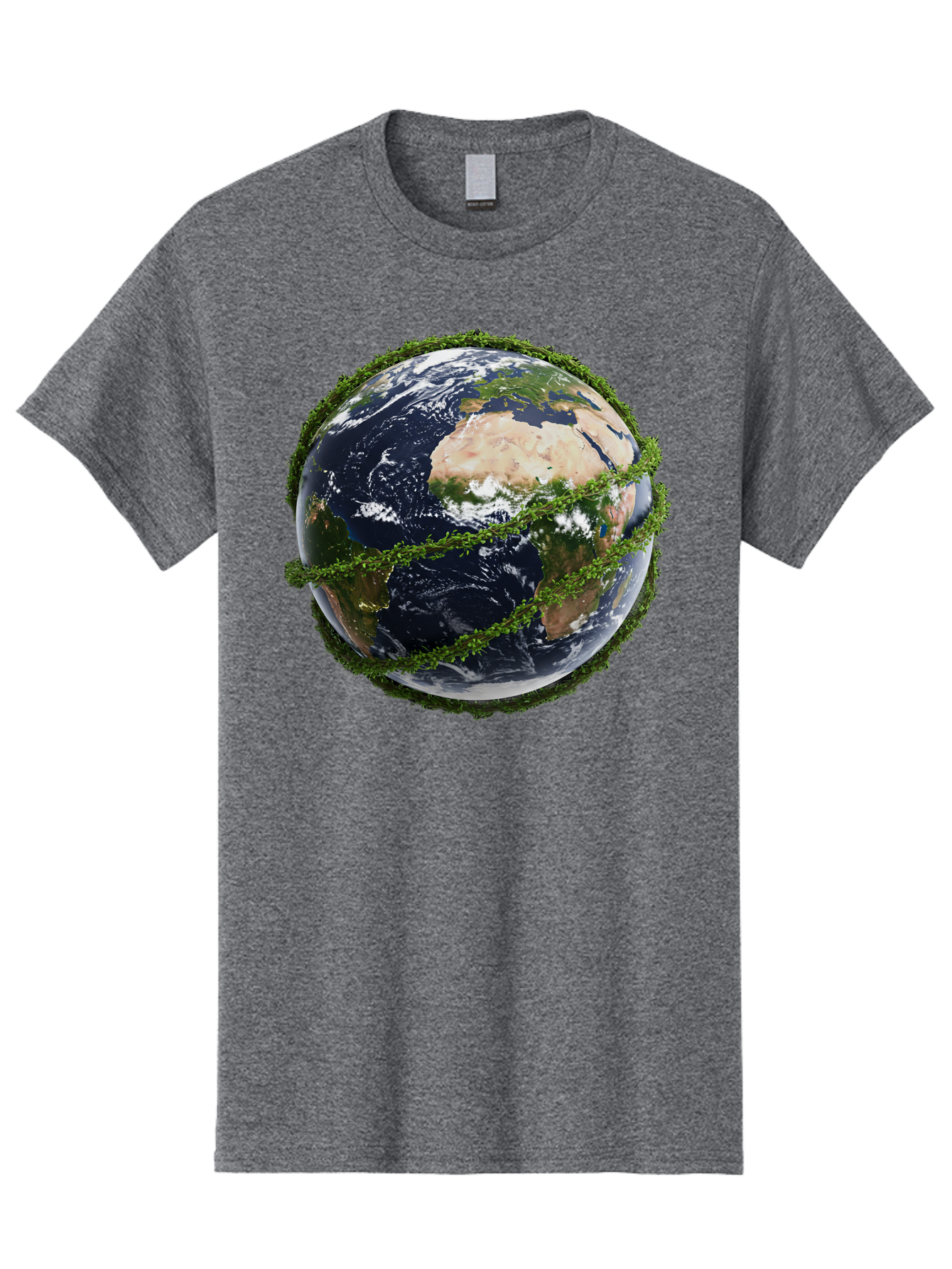 Earth-With-Foliage Men'S Graphic Tee, 100% Cotton, Comfortable Casual Summer Wear, Machine Washable, Globe Surrounded By Greenery, Earth From Space, Environmental Conservation, Global Unity, Sustainable Living, Eco-Friendly, Planet Earth, Baa587