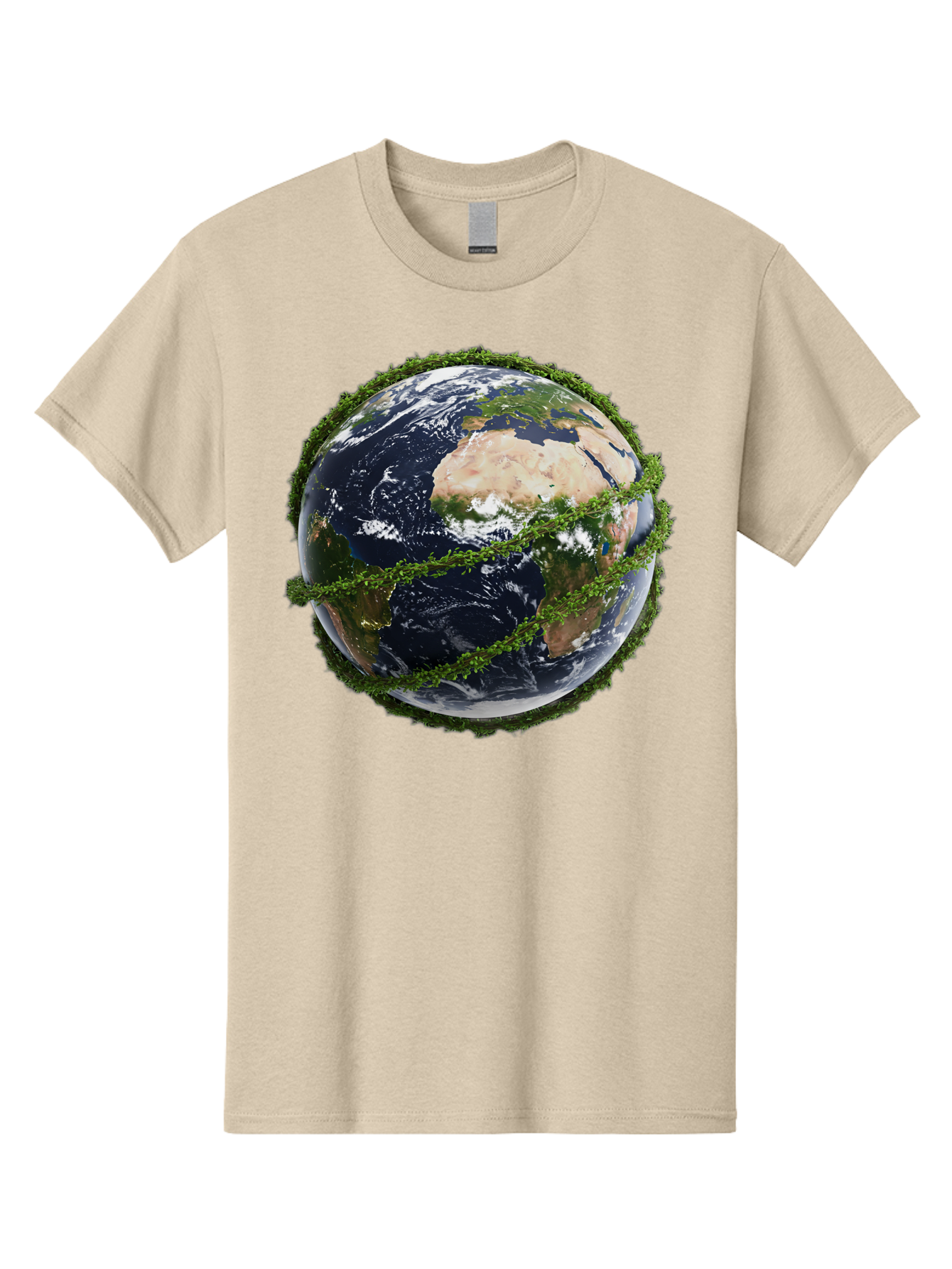 Earth-With-Foliage Men'S Graphic Tee, 100% Cotton, Comfortable Casual Summer Wear, Machine Washable, Globe Surrounded By Greenery, Earth From Space, Environmental Conservation, Global Unity, Sustainable Living, Eco-Friendly, Planet Earth, Baa587
