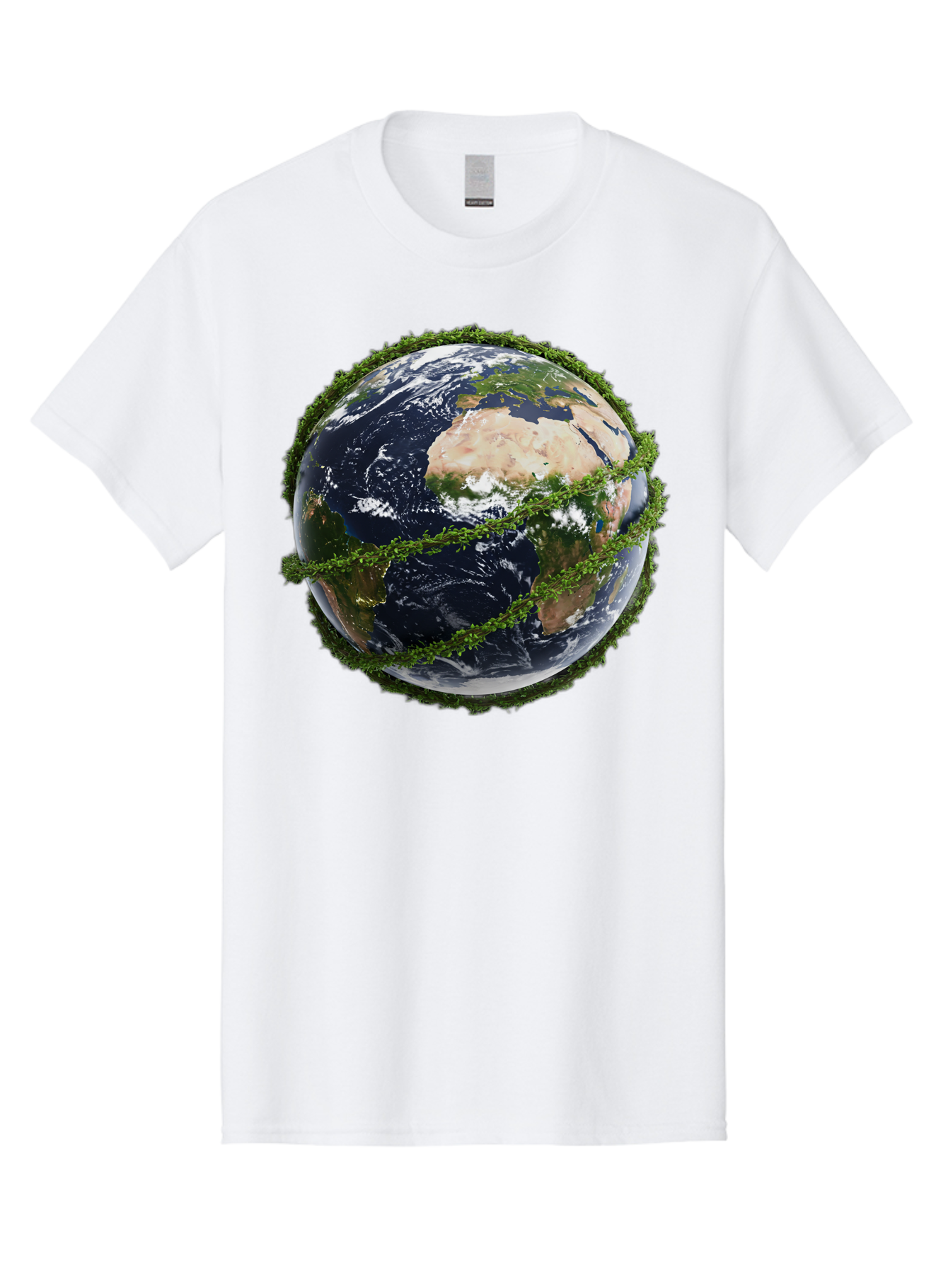 Earth-With-Foliage Men'S Graphic Tee, 100% Cotton, Comfortable Casual Summer Wear, Machine Washable, Globe Surrounded By Greenery, Earth From Space, Environmental Conservation, Global Unity, Sustainable Living, Eco-Friendly, Planet Earth, Baa587