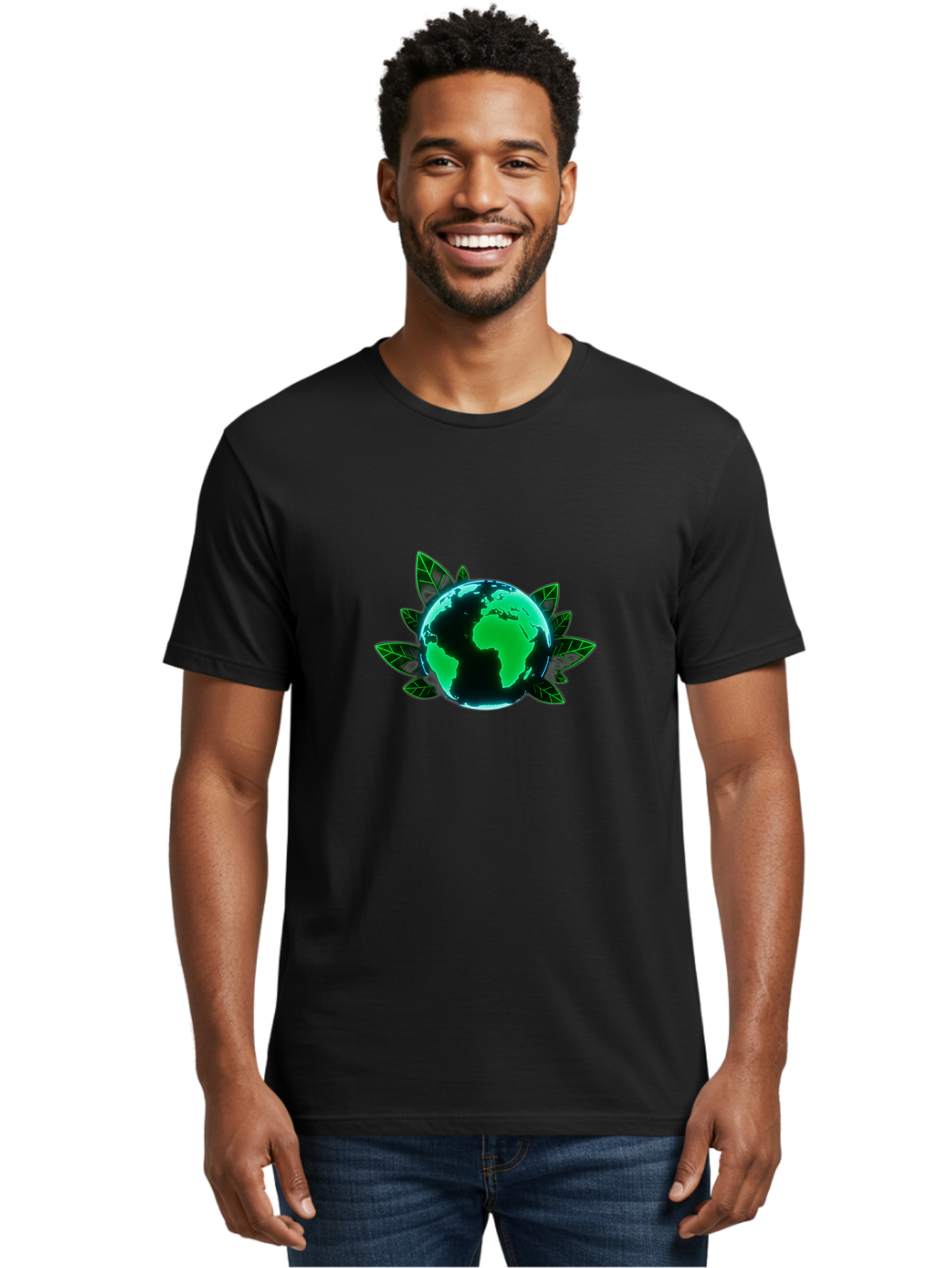 Earth-With-Leaves-1 Men'S Graphic Tee, 100% Cotton, Comfortable Casual Summer Wear, Machine Washable, Globe Surrounded By Leaves, Eco-Friendly, Environmental Awareness, Sustainable Living, Green Initiative, World Unity, Conservation Effort, Baa588