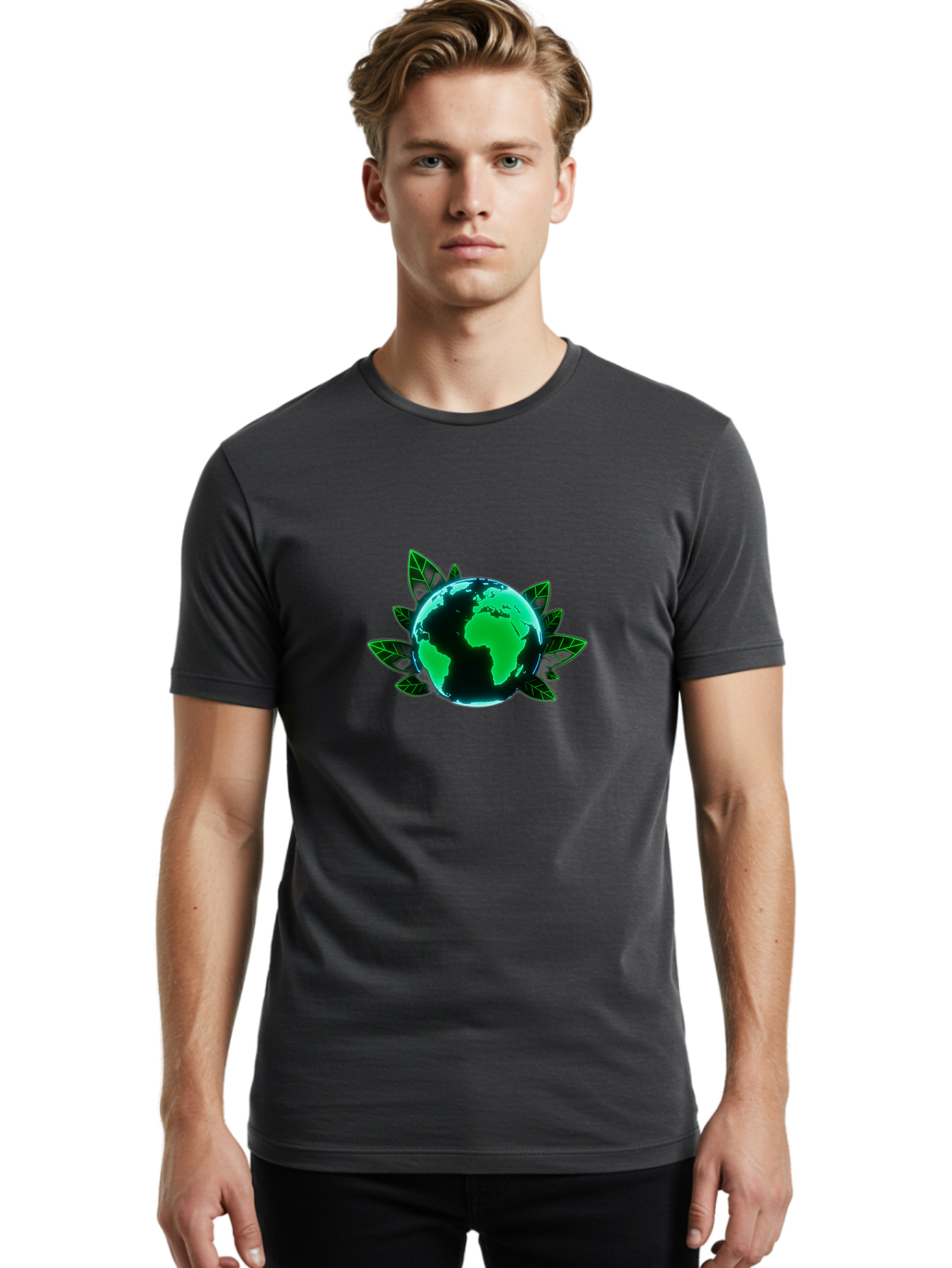 Earth-With-Leaves-1 Men'S Graphic Tee, 100% Cotton, Comfortable Casual Summer Wear, Machine Washable, Globe Surrounded By Leaves, Eco-Friendly, Environmental Awareness, Sustainable Living, Green Initiative, World Unity, Conservation Effort, Baa588