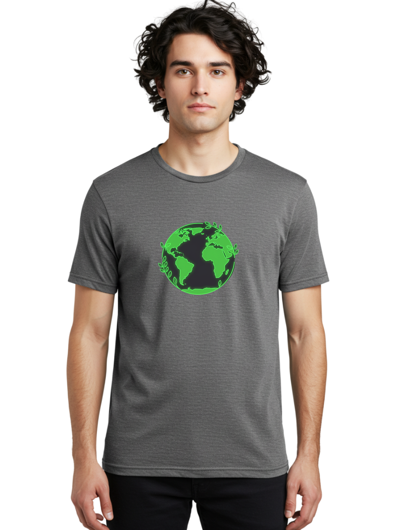 Earth-With-Leaves-2 Men'S Graphic Tee, 100% Cotton, Comfortable Casual Summer Wear, Machine Washable, Green Earth, Leaves Around The Globe, Eco-Friendly, Environmental Awareness, Global Unity, Nature Conservation, Sustainability, Earth Day Baa589