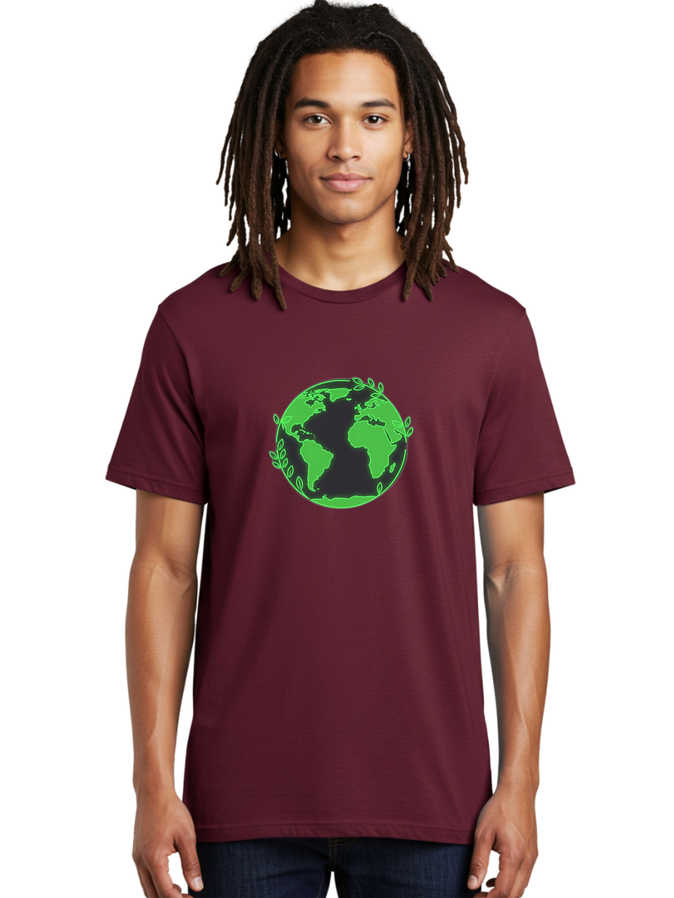 Earth-With-Leaves-2 Men'S Graphic Tee, 100% Cotton, Comfortable Casual Summer Wear, Machine Washable, Green Earth, Leaves Around The Globe, Eco-Friendly, Environmental Awareness, Global Unity, Nature Conservation, Sustainability, Earth Day Baa589