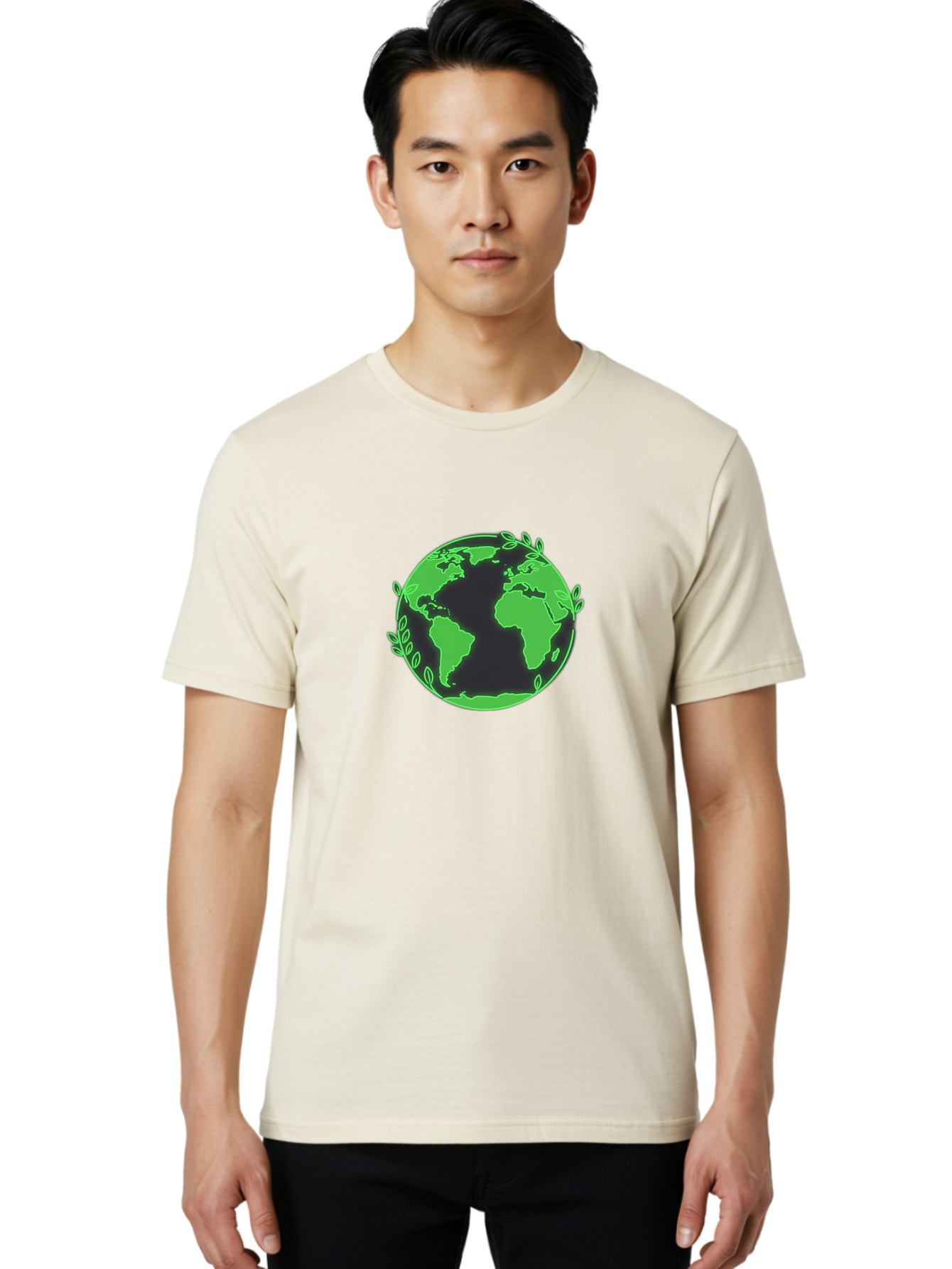 Earth-With-Leaves-2 Men'S Graphic Tee, 100% Cotton, Comfortable Casual Summer Wear, Machine Washable, Green Earth, Leaves Around The Globe, Eco-Friendly, Environmental Awareness, Global Unity, Nature Conservation, Sustainability, Earth Day Baa589