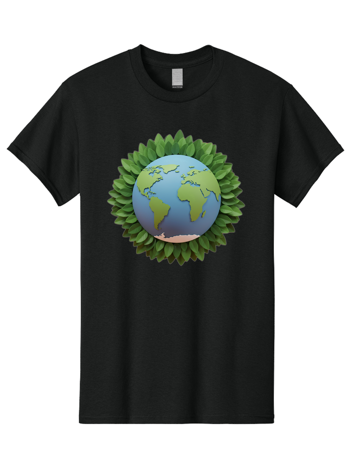 Earth-With-Leaves Men'S Graphic Tee, 100% Cotton, Comfortable Casual Summer Wear, Machine Washable, Globe Surrounded By Leaves, Eco-Friendly, Environmental Conservation, Green Energy, World Map, Eco-Conscious, Sustainability, Planet Earth Baa590