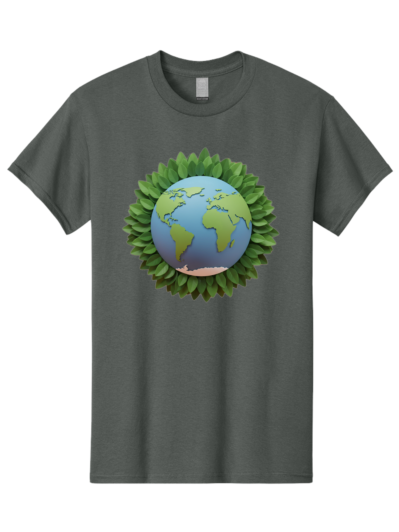 Earth-With-Leaves Men'S Graphic Tee, 100% Cotton, Comfortable Casual Summer Wear, Machine Washable, Globe Surrounded By Leaves, Eco-Friendly, Environmental Conservation, Green Energy, World Map, Eco-Conscious, Sustainability, Planet Earth Baa590