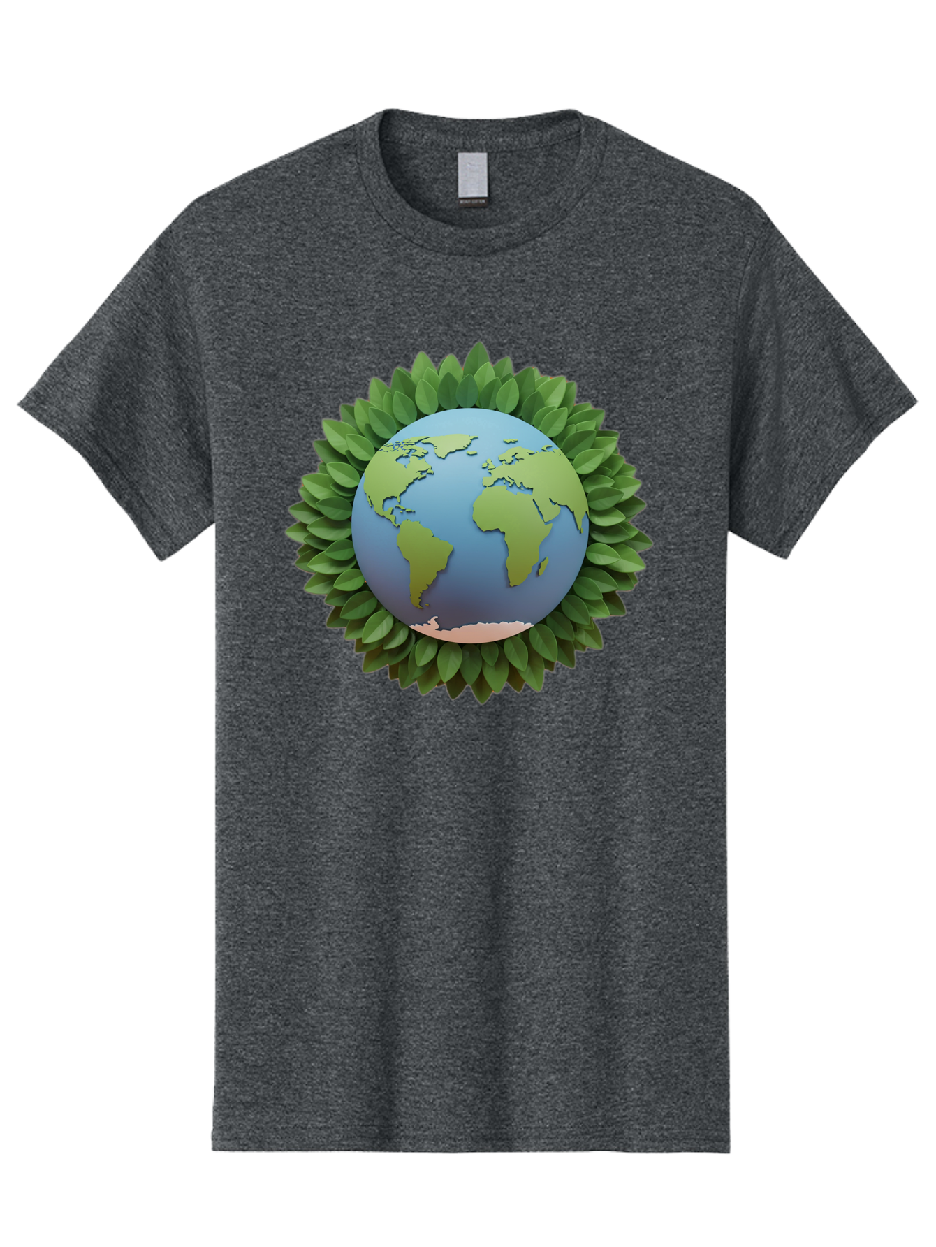 Earth-With-Leaves Men'S Graphic Tee, 100% Cotton, Comfortable Casual Summer Wear, Machine Washable, Globe Surrounded By Leaves, Eco-Friendly, Environmental Conservation, Green Energy, World Map, Eco-Conscious, Sustainability, Planet Earth Baa590