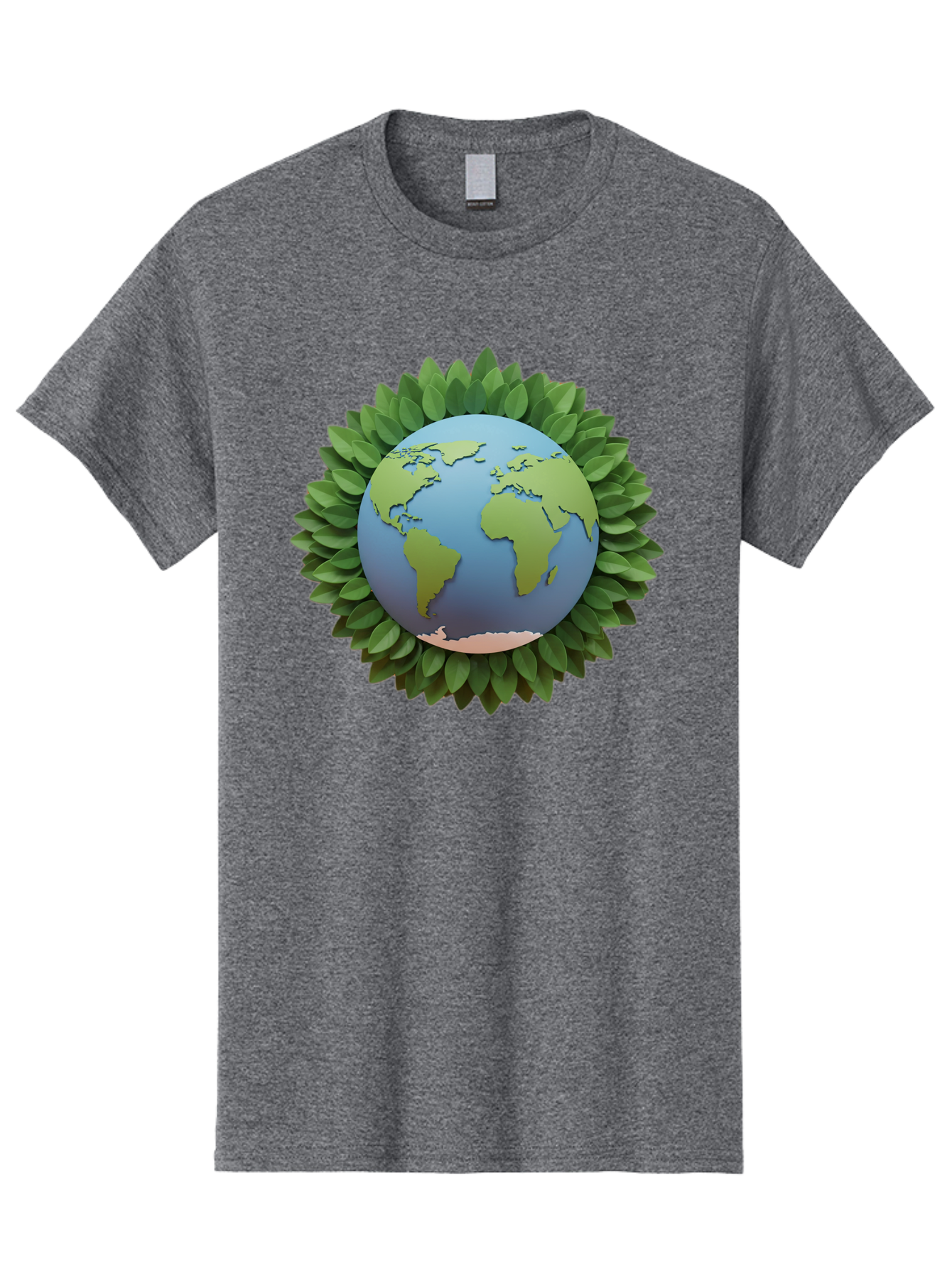Earth-With-Leaves Men'S Graphic Tee, 100% Cotton, Comfortable Casual Summer Wear, Machine Washable, Globe Surrounded By Leaves, Eco-Friendly, Environmental Conservation, Green Energy, World Map, Eco-Conscious, Sustainability, Planet Earth Baa590