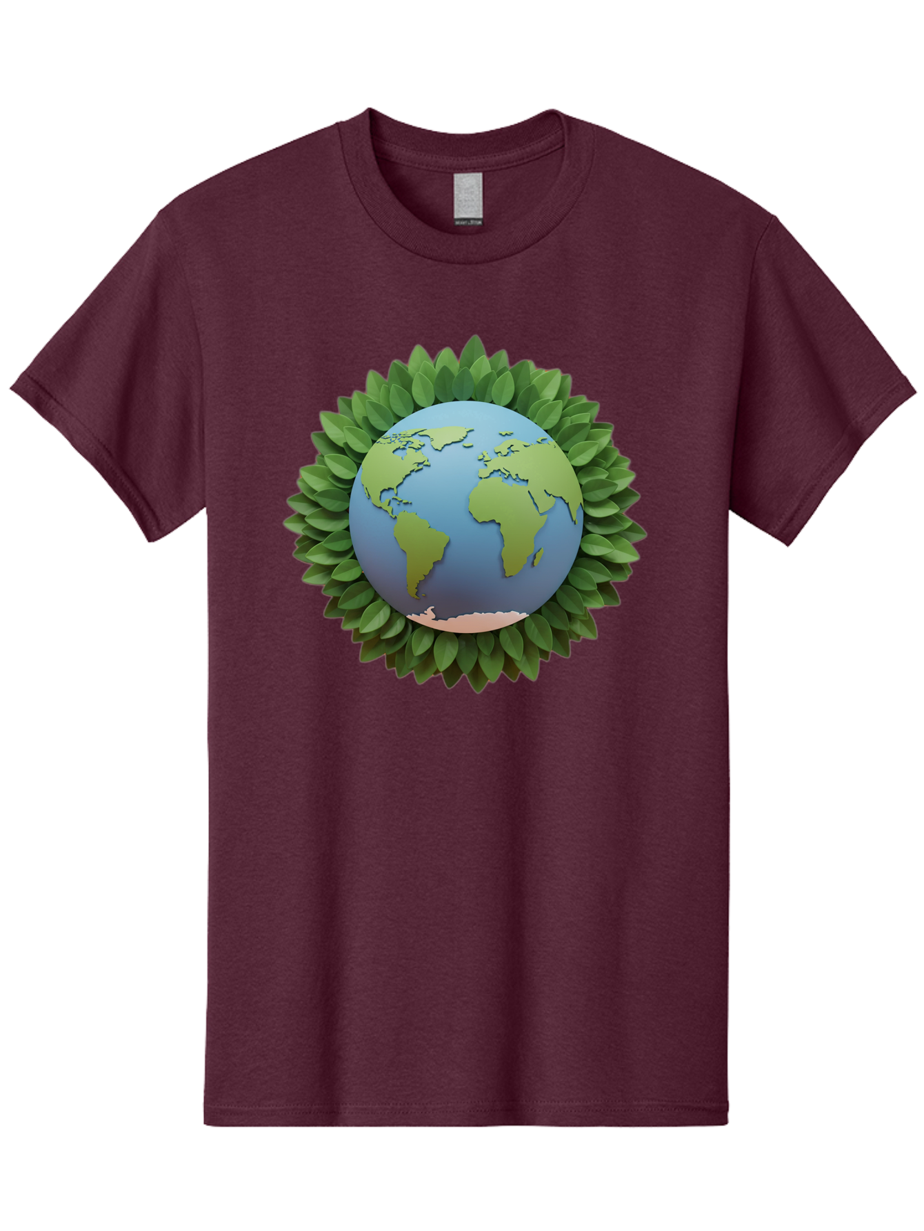 Earth-With-Leaves Men'S Graphic Tee, 100% Cotton, Comfortable Casual Summer Wear, Machine Washable, Globe Surrounded By Leaves, Eco-Friendly, Environmental Conservation, Green Energy, World Map, Eco-Conscious, Sustainability, Planet Earth Baa590