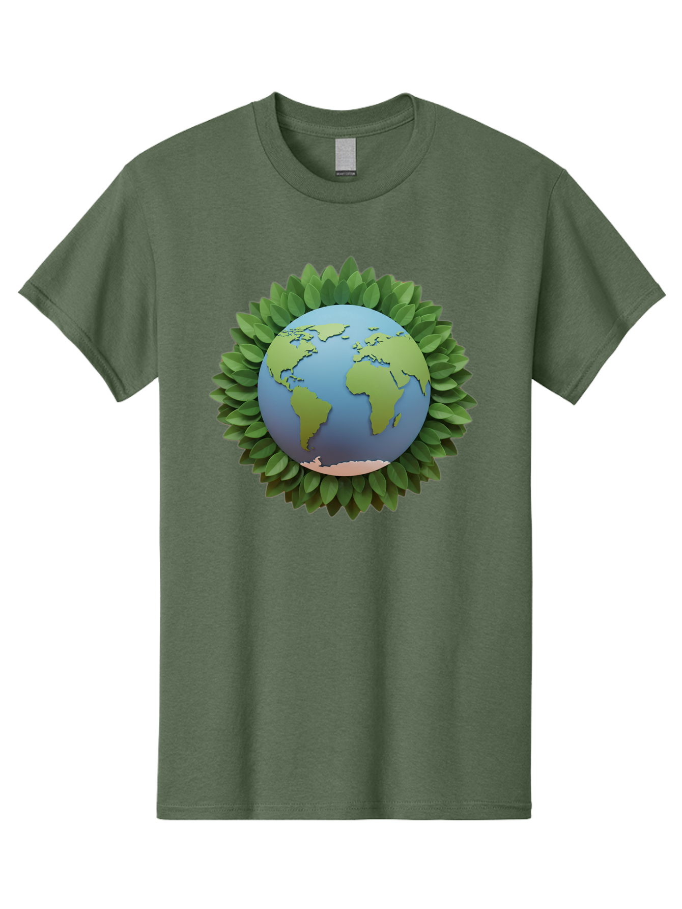 Earth-With-Leaves Men'S Graphic Tee, 100% Cotton, Comfortable Casual Summer Wear, Machine Washable, Globe Surrounded By Leaves, Eco-Friendly, Environmental Conservation, Green Energy, World Map, Eco-Conscious, Sustainability, Planet Earth Baa590