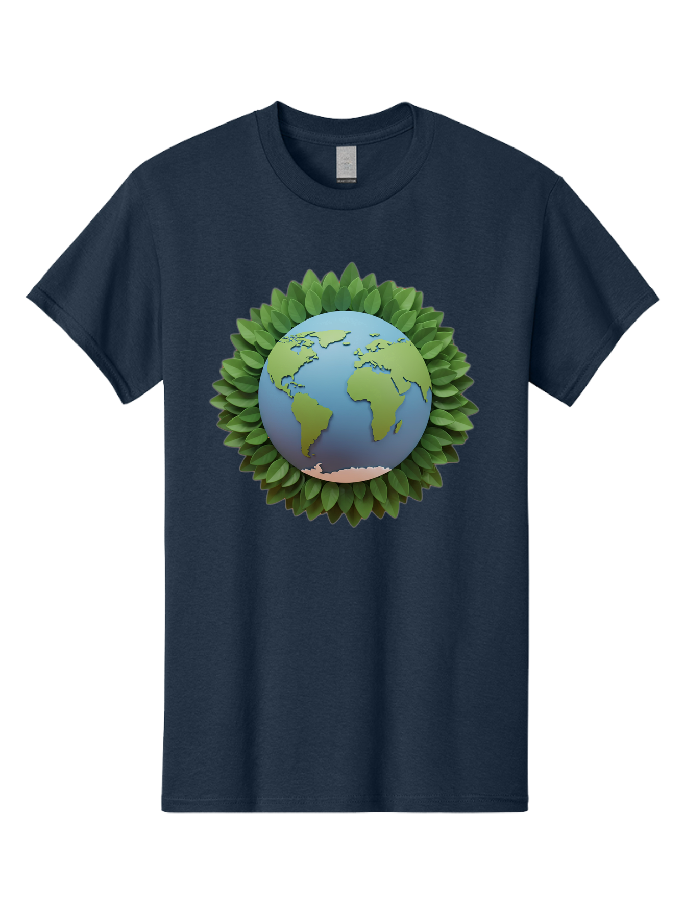 Earth-With-Leaves Men'S Graphic Tee, 100% Cotton, Comfortable Casual Summer Wear, Machine Washable, Globe Surrounded By Leaves, Eco-Friendly, Environmental Conservation, Green Energy, World Map, Eco-Conscious, Sustainability, Planet Earth Baa590
