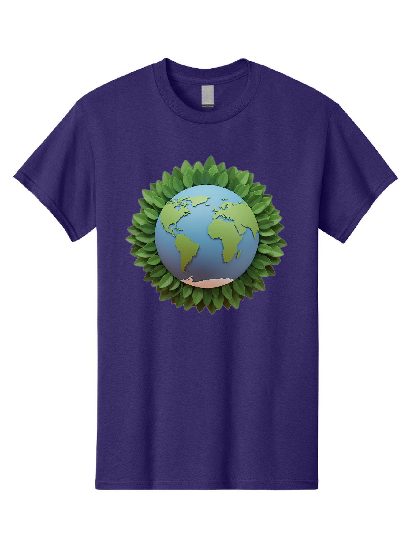 Earth-With-Leaves Men'S Graphic Tee, 100% Cotton, Comfortable Casual Summer Wear, Machine Washable, Globe Surrounded By Leaves, Eco-Friendly, Environmental Conservation, Green Energy, World Map, Eco-Conscious, Sustainability, Planet Earth Baa590