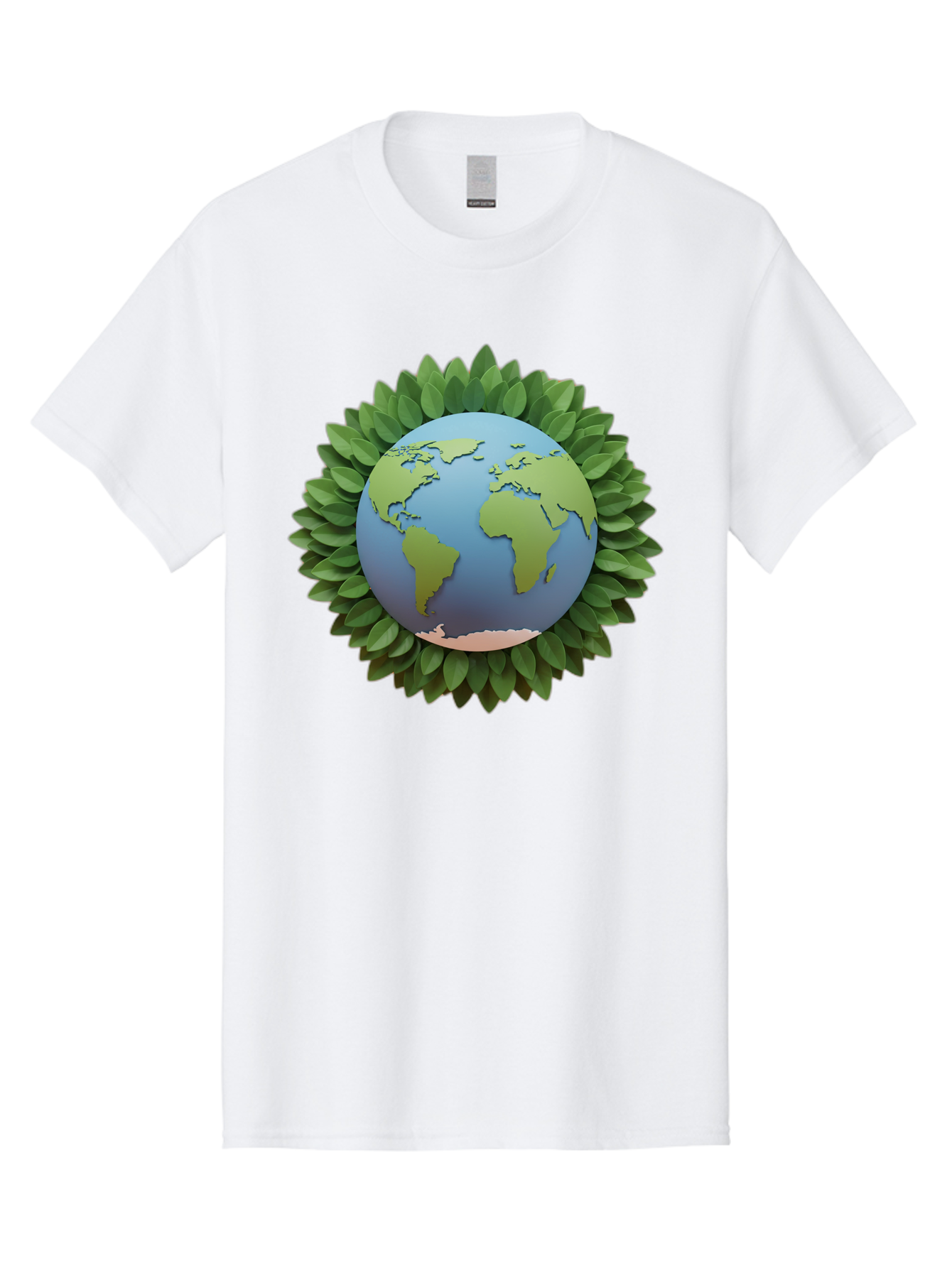 Earth-With-Leaves Men'S Graphic Tee, 100% Cotton, Comfortable Casual Summer Wear, Machine Washable, Globe Surrounded By Leaves, Eco-Friendly, Environmental Conservation, Green Energy, World Map, Eco-Conscious, Sustainability, Planet Earth Baa590