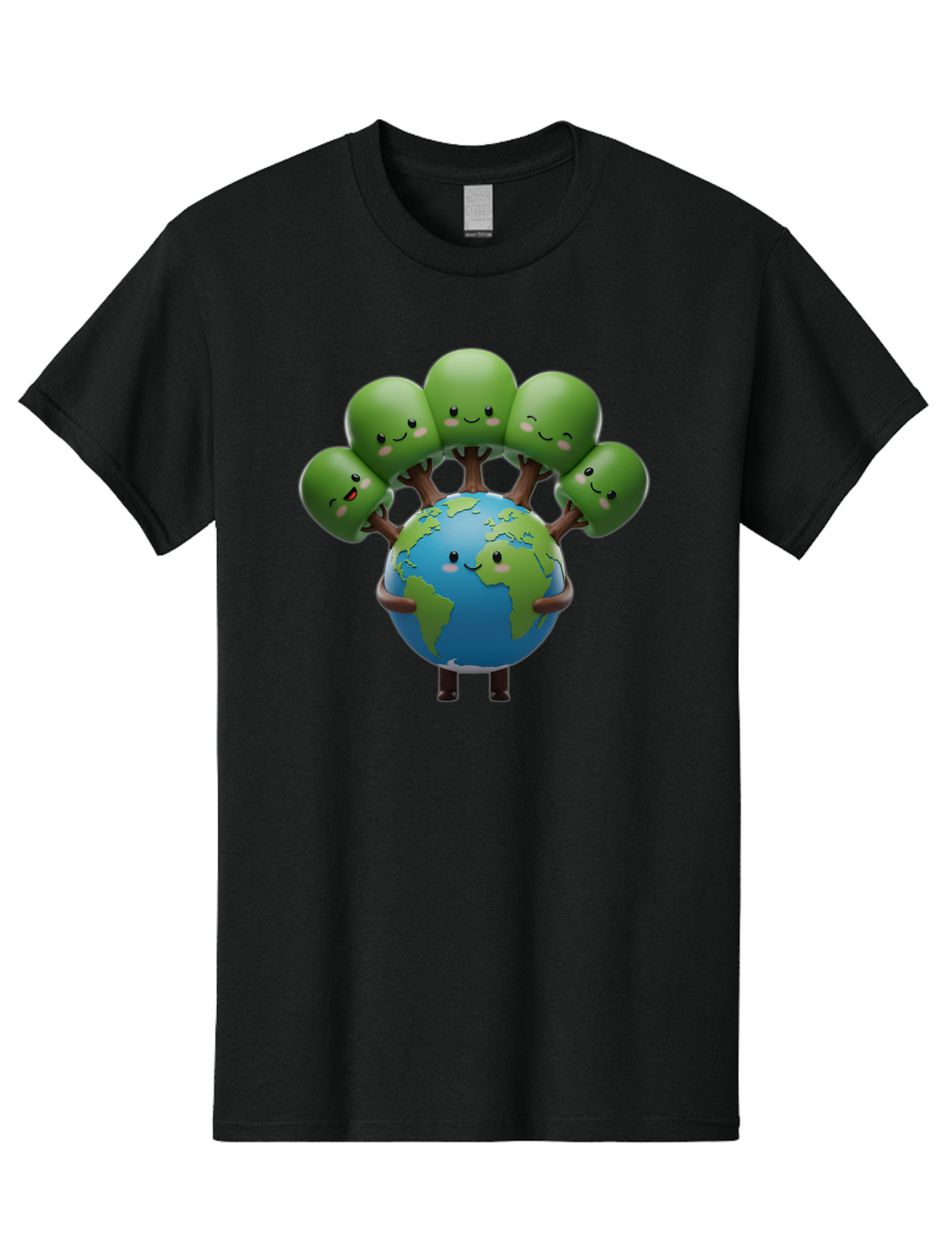Earth-With-Smiling-Faces Men'S Graphic Tee, 100% Cotton, Comfortable Casual Summer Wear, Machine Washable, Cartoon Earth, Smiling Globe, Green Tentacles, Friendly World, Environmental Awareness, Cute Illustration, Eco-Friendly, Happy Planet, Baa591
