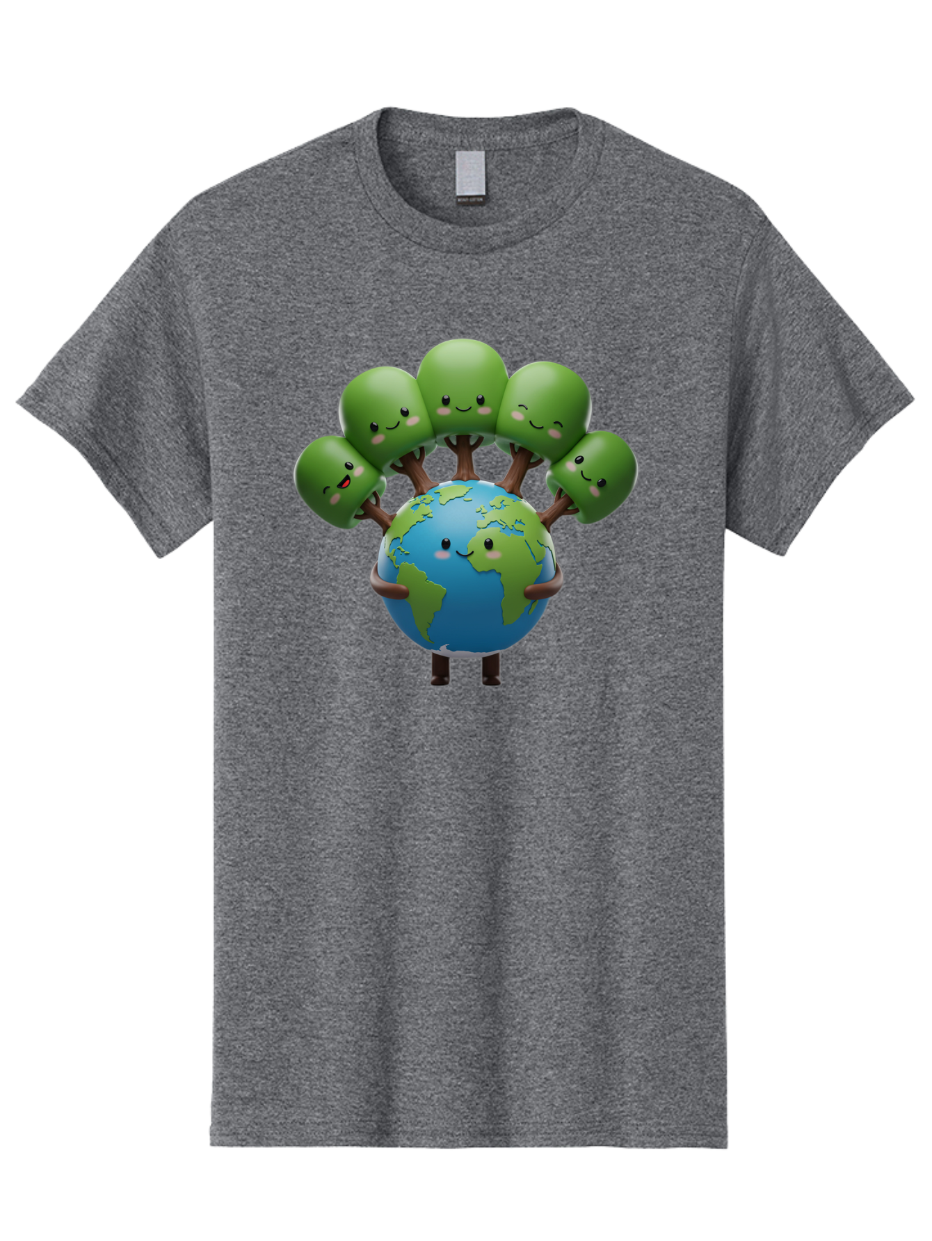 Earth-With-Smiling-Faces Men'S Graphic Tee, 100% Cotton, Comfortable Casual Summer Wear, Machine Washable, Cartoon Earth, Smiling Globe, Green Tentacles, Friendly World, Environmental Awareness, Cute Illustration, Eco-Friendly, Happy Planet, Baa591