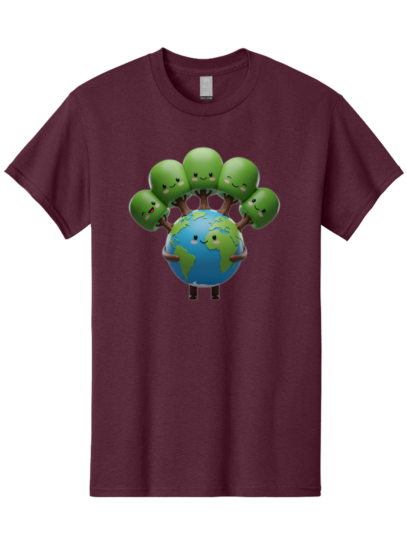 Earth-With-Smiling-Faces Men'S Graphic Tee, 100% Cotton, Comfortable Casual Summer Wear, Machine Washable, Cartoon Earth, Smiling Globe, Green Tentacles, Friendly World, Environmental Awareness, Cute Illustration, Eco-Friendly, Happy Planet, Baa591