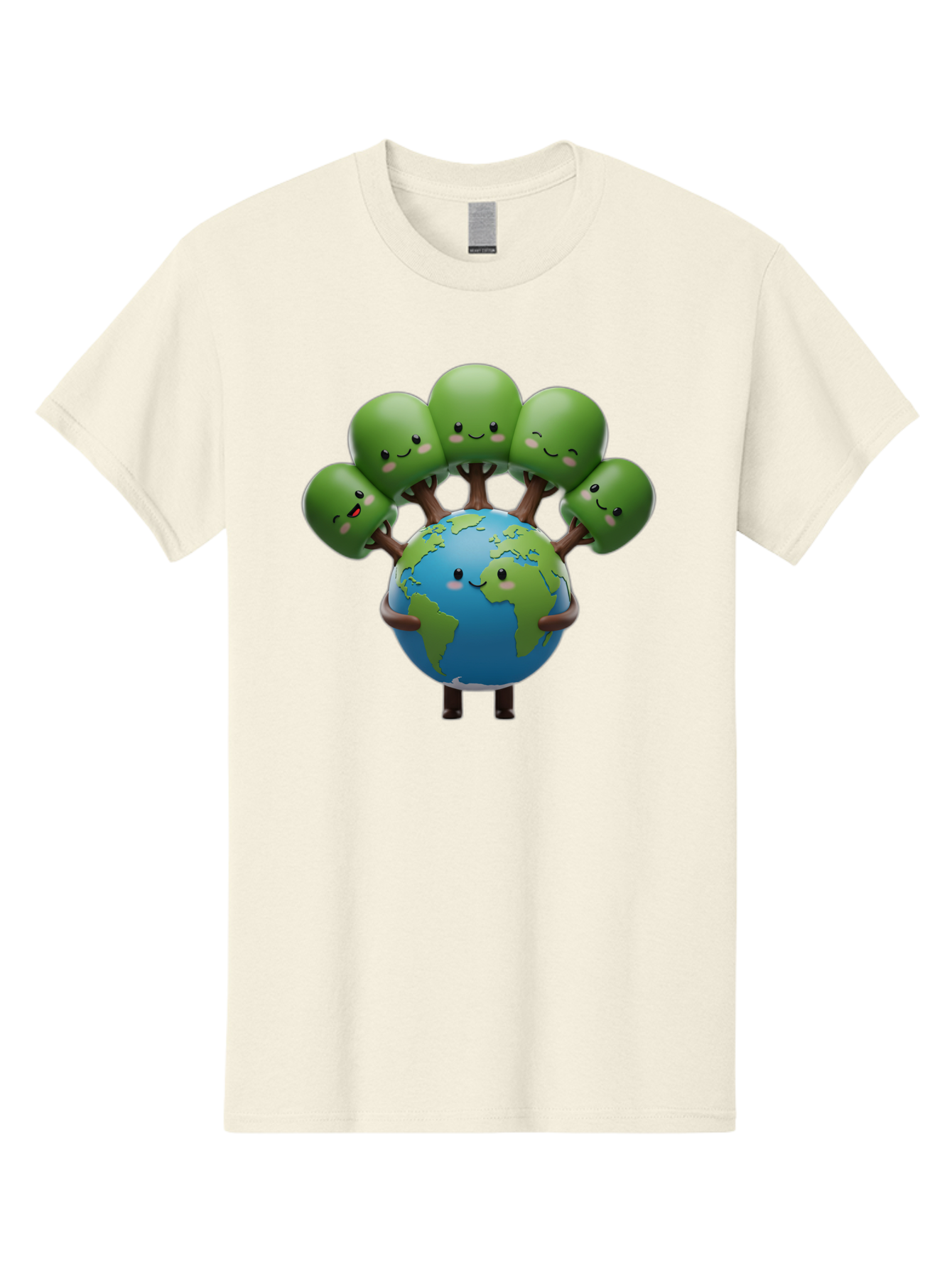 Earth-With-Smiling-Faces Men'S Graphic Tee, 100% Cotton, Comfortable Casual Summer Wear, Machine Washable, Cartoon Earth, Smiling Globe, Green Tentacles, Friendly World, Environmental Awareness, Cute Illustration, Eco-Friendly, Happy Planet, Baa591
