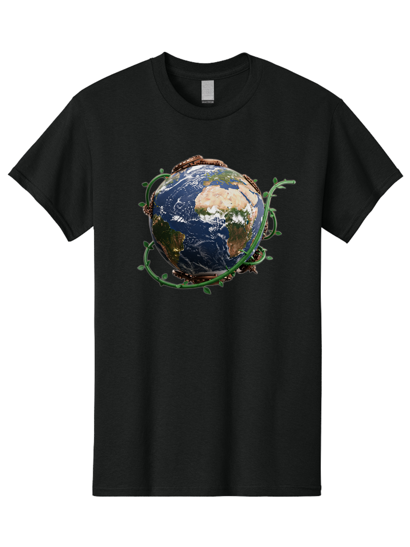 Earth-With-Vines Men'S Graphic Tee, 100% Cotton, Comfortable Casual Summer Wear, Machine Washable, Earth From Space, Global Unity, Environmental Protection, Eco Friendly, Vines, Leaves, Sustainable Living, Planet Earth Baa593