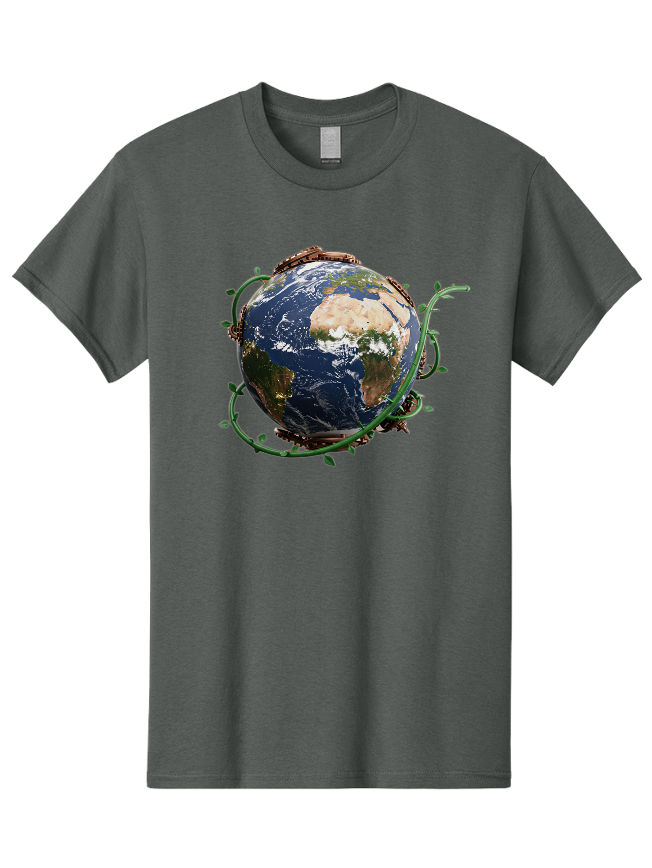 Earth-With-Vines Men'S Graphic Tee, 100% Cotton, Comfortable Casual Summer Wear, Machine Washable, Earth From Space, Global Unity, Environmental Protection, Eco Friendly, Vines, Leaves, Sustainable Living, Planet Earth Baa593