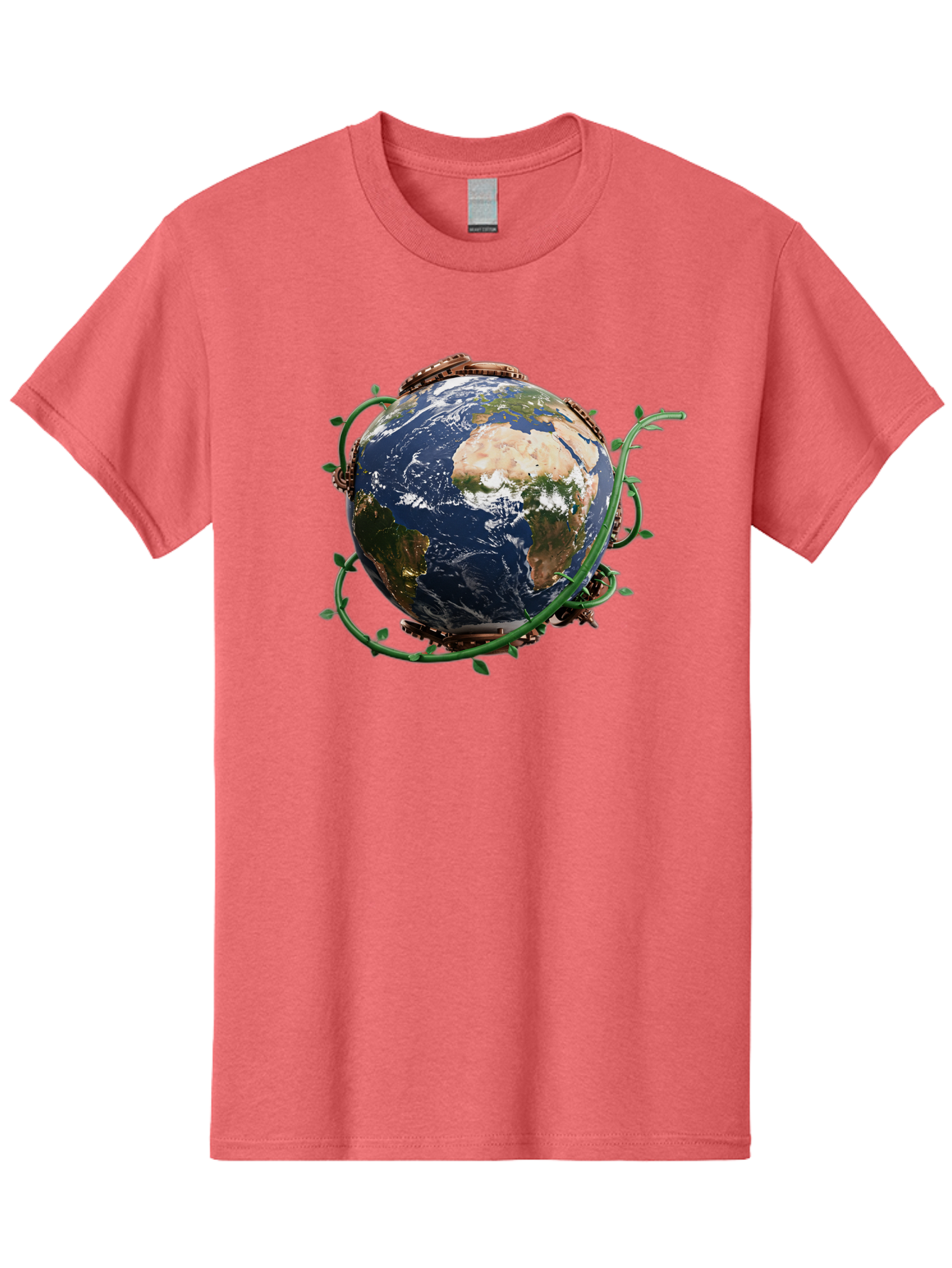 Earth-With-Vines Men'S Graphic Tee, 100% Cotton, Comfortable Casual Summer Wear, Machine Washable, Earth From Space, Global Unity, Environmental Protection, Eco Friendly, Vines, Leaves, Sustainable Living, Planet Earth Baa593