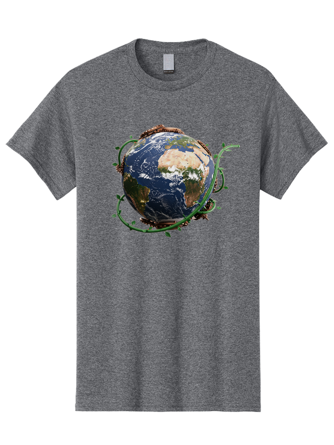 Earth-With-Vines Men'S Graphic Tee, 100% Cotton, Comfortable Casual Summer Wear, Machine Washable, Earth From Space, Global Unity, Environmental Protection, Eco Friendly, Vines, Leaves, Sustainable Living, Planet Earth Baa593