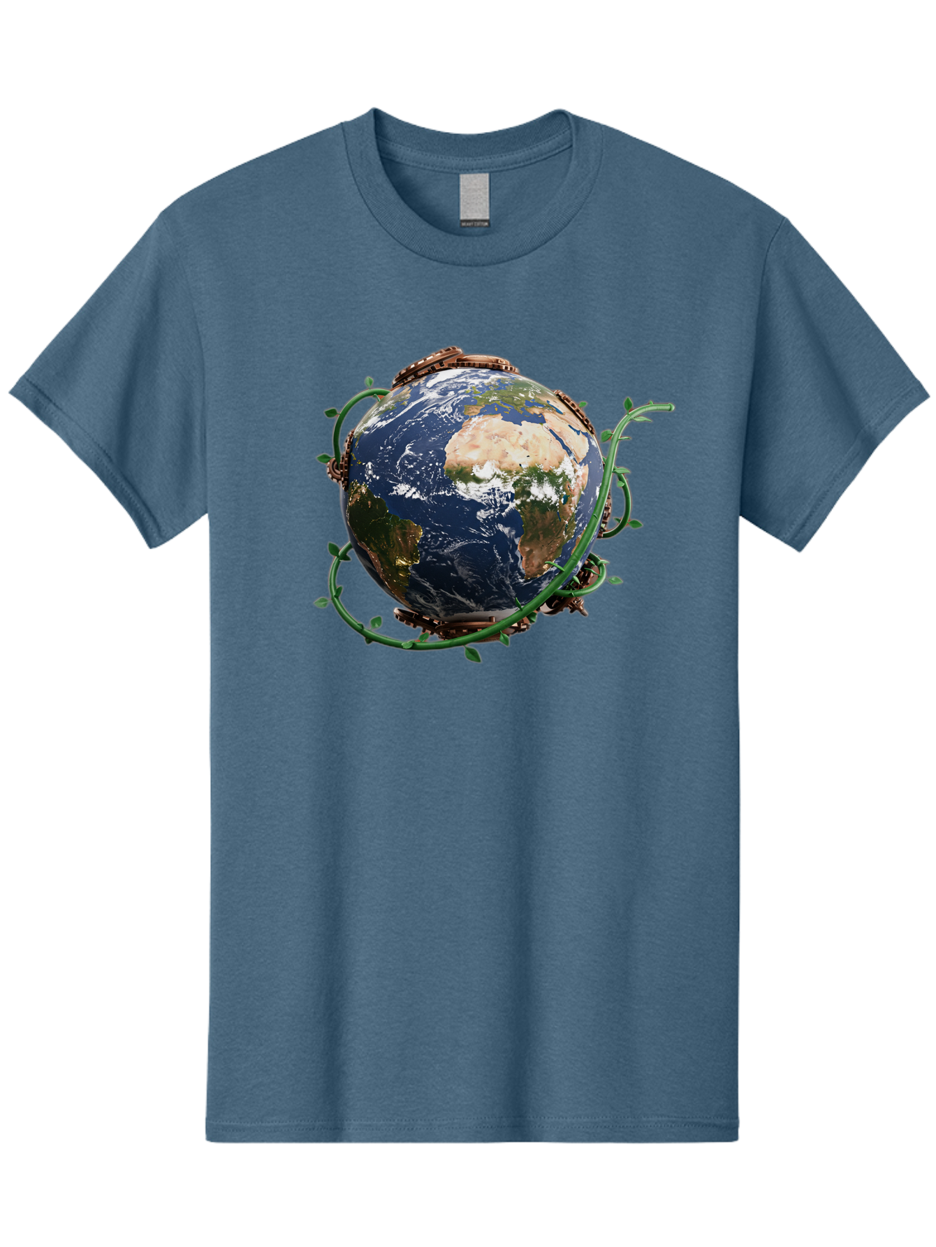 Earth-With-Vines Men'S Graphic Tee, 100% Cotton, Comfortable Casual Summer Wear, Machine Washable, Earth From Space, Global Unity, Environmental Protection, Eco Friendly, Vines, Leaves, Sustainable Living, Planet Earth Baa593