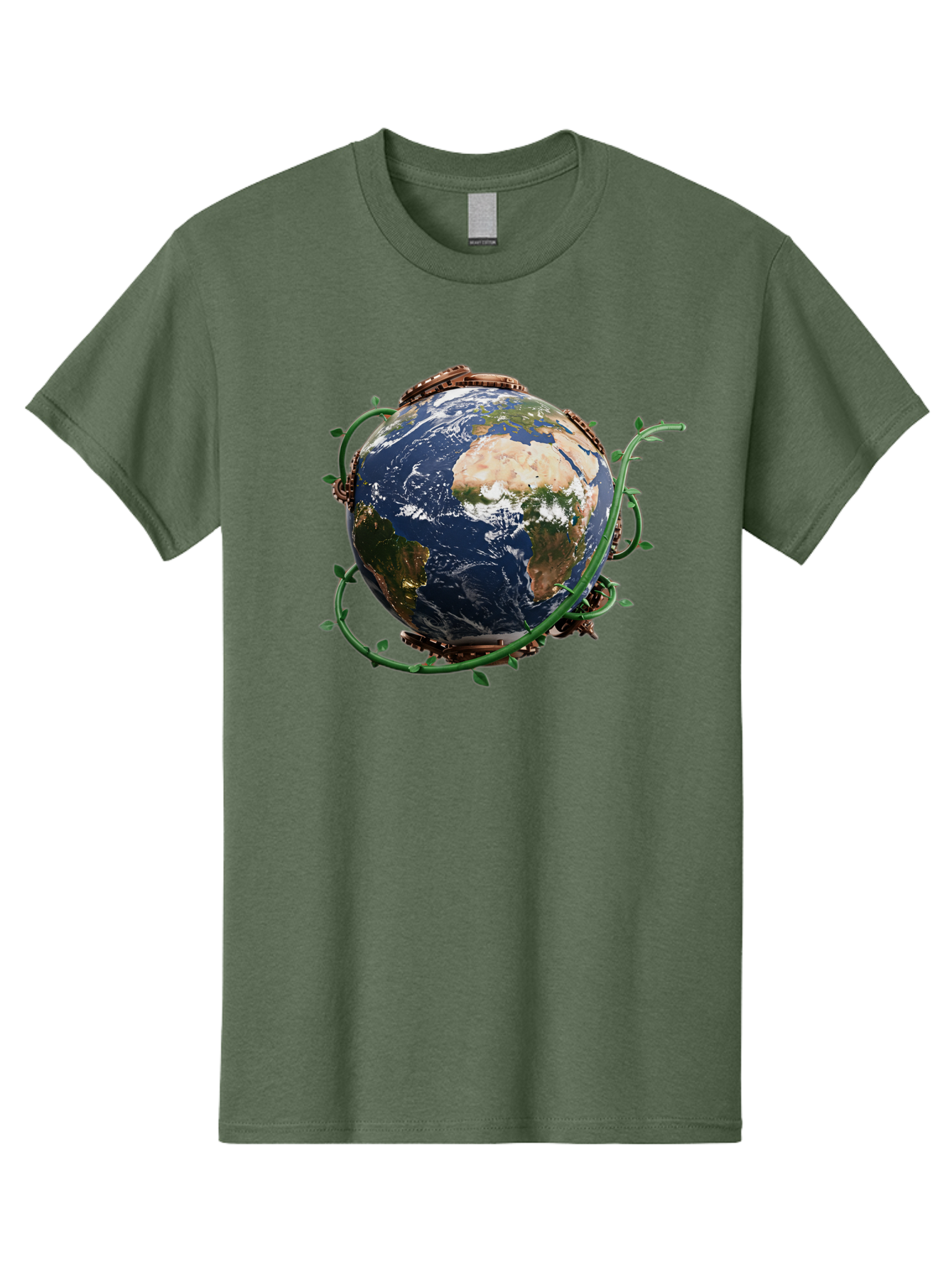 Earth-With-Vines Men'S Graphic Tee, 100% Cotton, Comfortable Casual Summer Wear, Machine Washable, Earth From Space, Global Unity, Environmental Protection, Eco Friendly, Vines, Leaves, Sustainable Living, Planet Earth Baa593