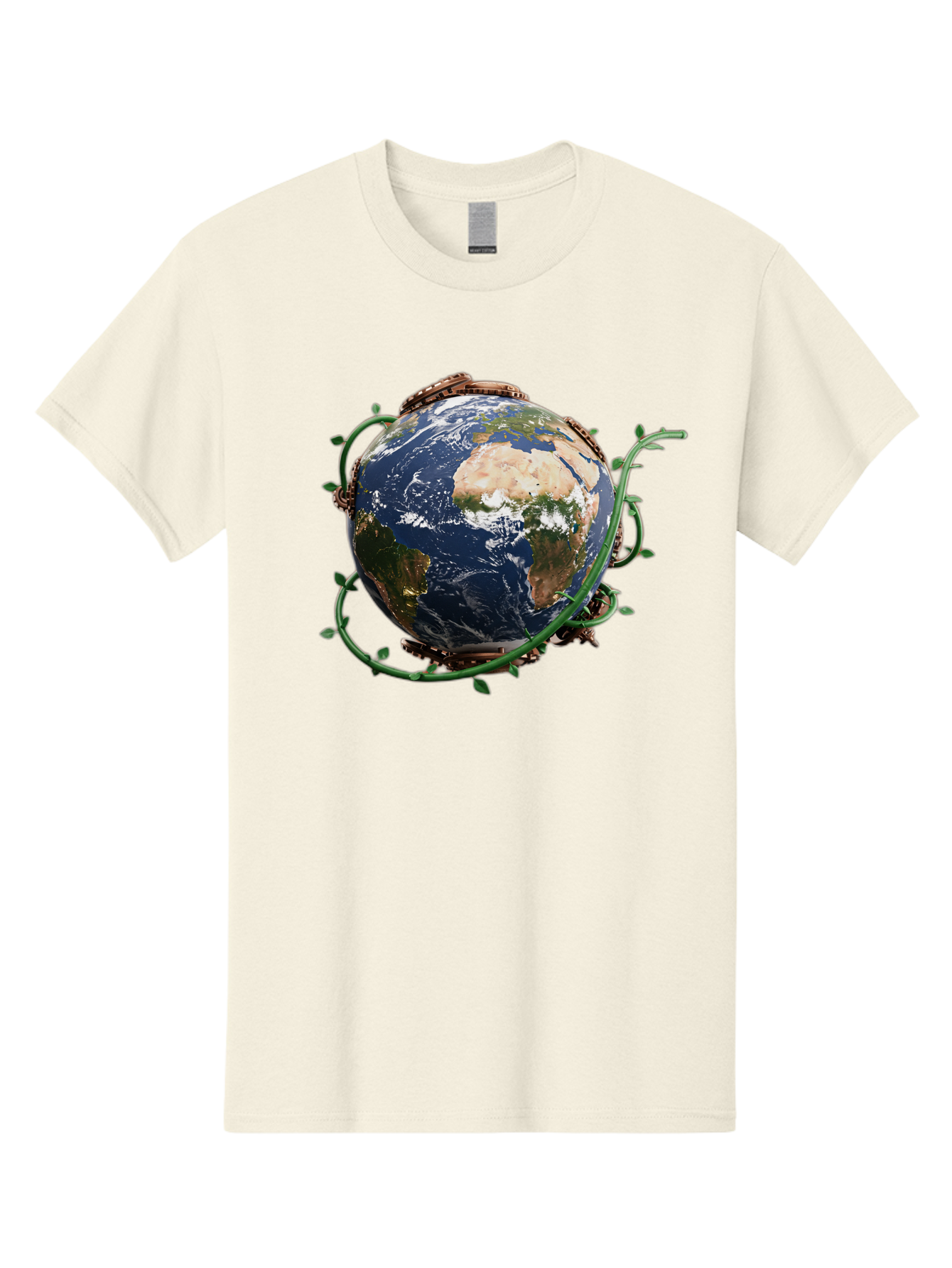 Earth-With-Vines Men'S Graphic Tee, 100% Cotton, Comfortable Casual Summer Wear, Machine Washable, Earth From Space, Global Unity, Environmental Protection, Eco Friendly, Vines, Leaves, Sustainable Living, Planet Earth Baa593