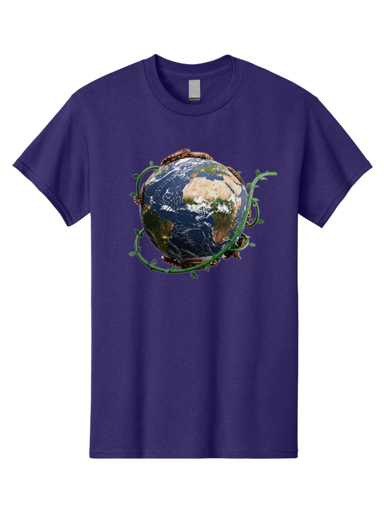 Earth-With-Vines Men'S Graphic Tee, 100% Cotton, Comfortable Casual Summer Wear, Machine Washable, Earth From Space, Global Unity, Environmental Protection, Eco Friendly, Vines, Leaves, Sustainable Living, Planet Earth Baa593