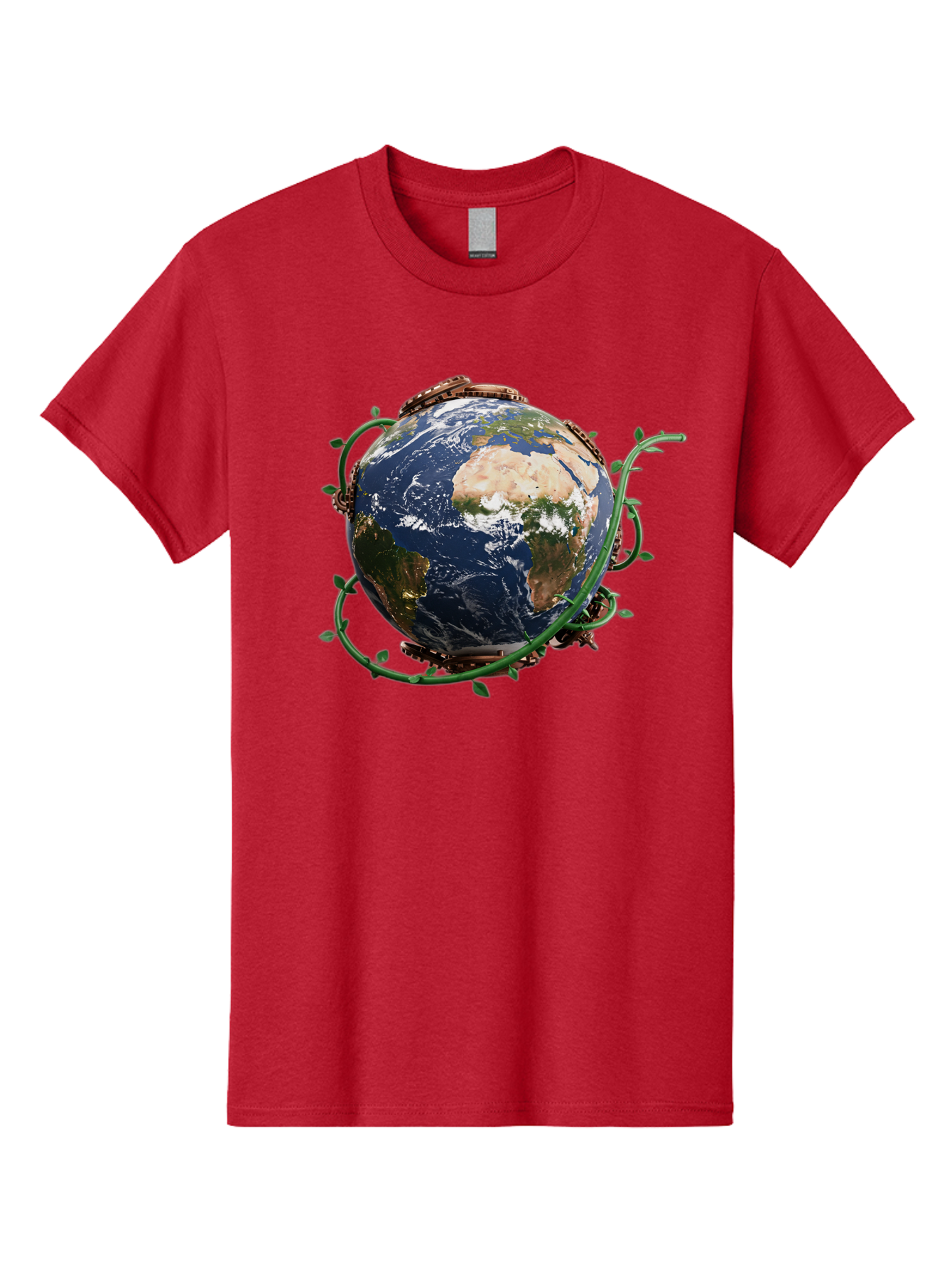 Earth-With-Vines Men'S Graphic Tee, 100% Cotton, Comfortable Casual Summer Wear, Machine Washable, Earth From Space, Global Unity, Environmental Protection, Eco Friendly, Vines, Leaves, Sustainable Living, Planet Earth Baa593