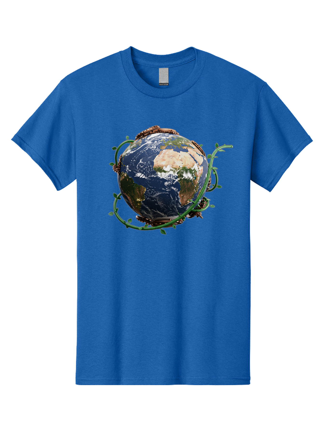 Earth-With-Vines Men'S Graphic Tee, 100% Cotton, Comfortable Casual Summer Wear, Machine Washable, Earth From Space, Global Unity, Environmental Protection, Eco Friendly, Vines, Leaves, Sustainable Living, Planet Earth Baa593