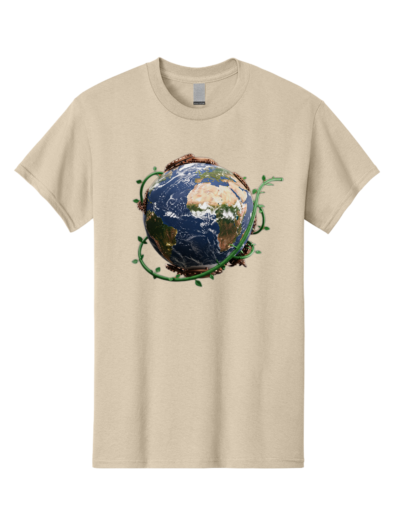 Earth-With-Vines Men'S Graphic Tee, 100% Cotton, Comfortable Casual Summer Wear, Machine Washable, Earth From Space, Global Unity, Environmental Protection, Eco Friendly, Vines, Leaves, Sustainable Living, Planet Earth Baa593
