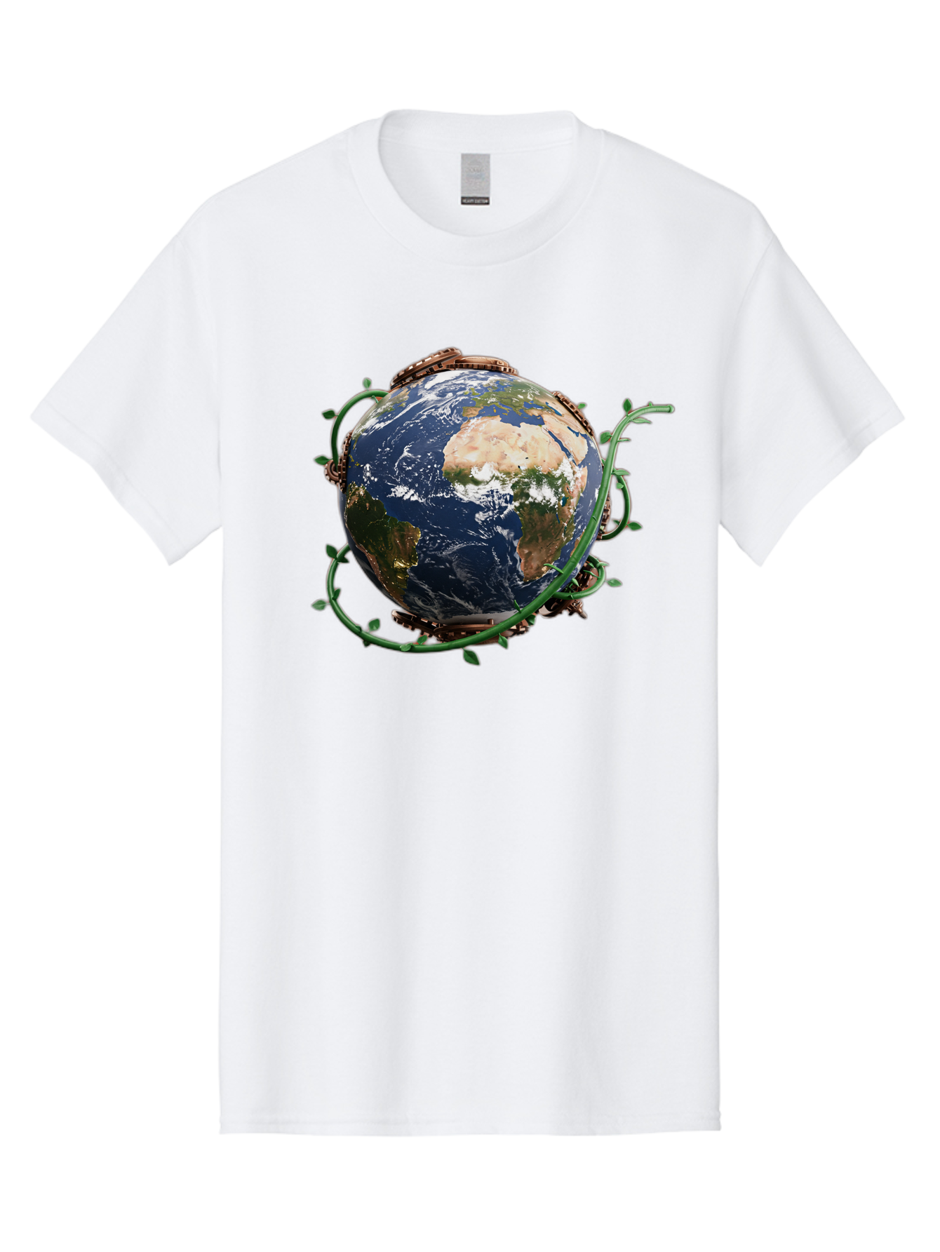 Earth-With-Vines Men'S Graphic Tee, 100% Cotton, Comfortable Casual Summer Wear, Machine Washable, Earth From Space, Global Unity, Environmental Protection, Eco Friendly, Vines, Leaves, Sustainable Living, Planet Earth Baa593