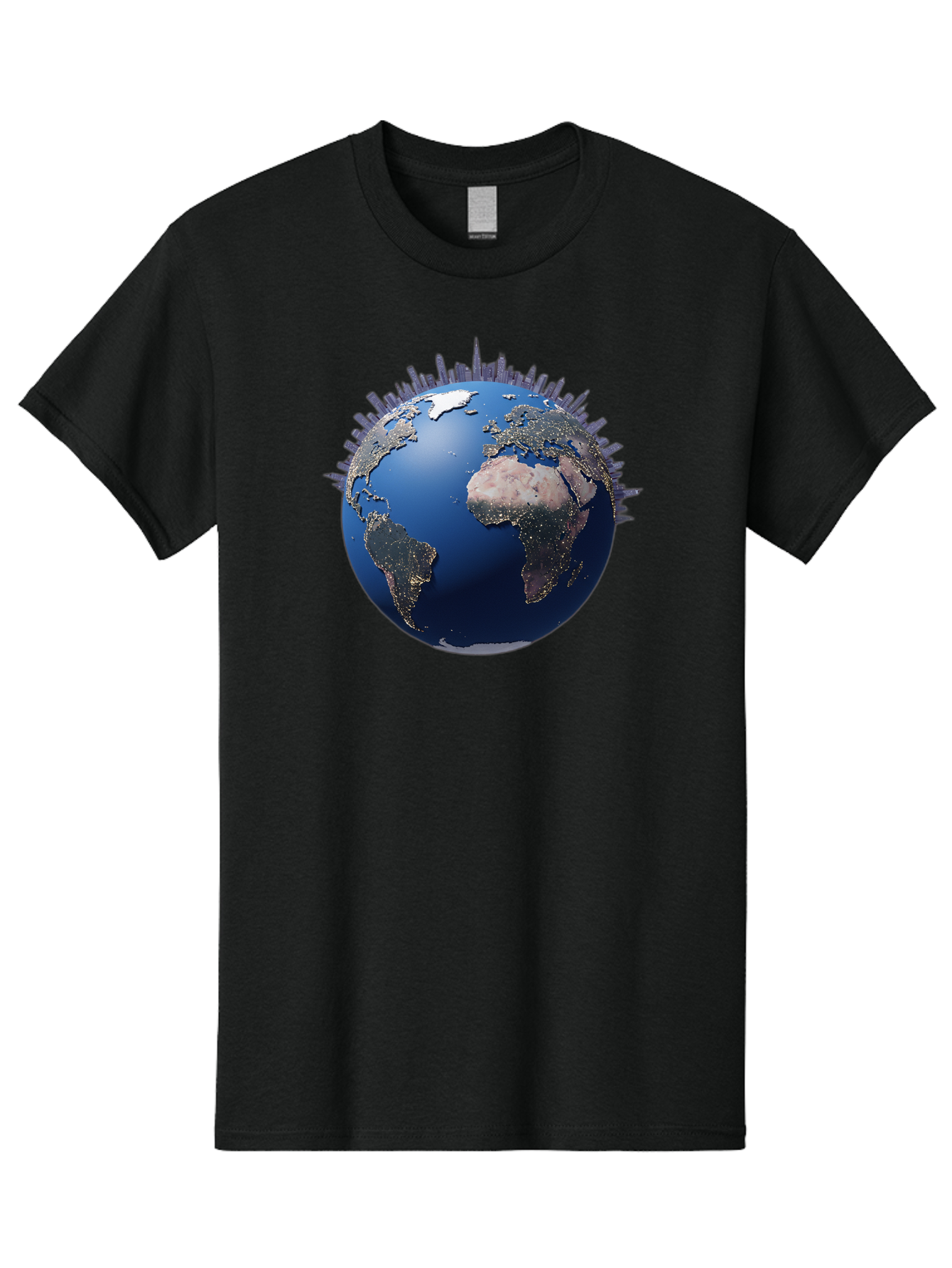 Earth Men'S Graphic Tee, 100% Cotton, Comfortable Casual Summer Wear, Machine Washable, Globe Showing City Lights, Global Connectivity, Urbanization, Night Lights, World Map, Global Network, International Data Baa594