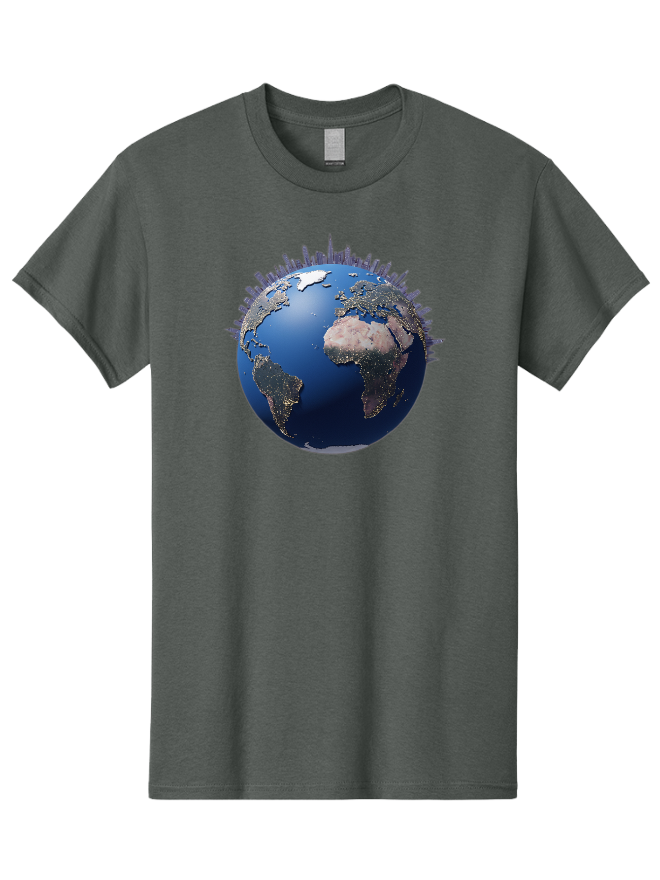 Earth Men'S Graphic Tee, 100% Cotton, Comfortable Casual Summer Wear, Machine Washable, Globe Showing City Lights, Global Connectivity, Urbanization, Night Lights, World Map, Global Network, International Data Baa594