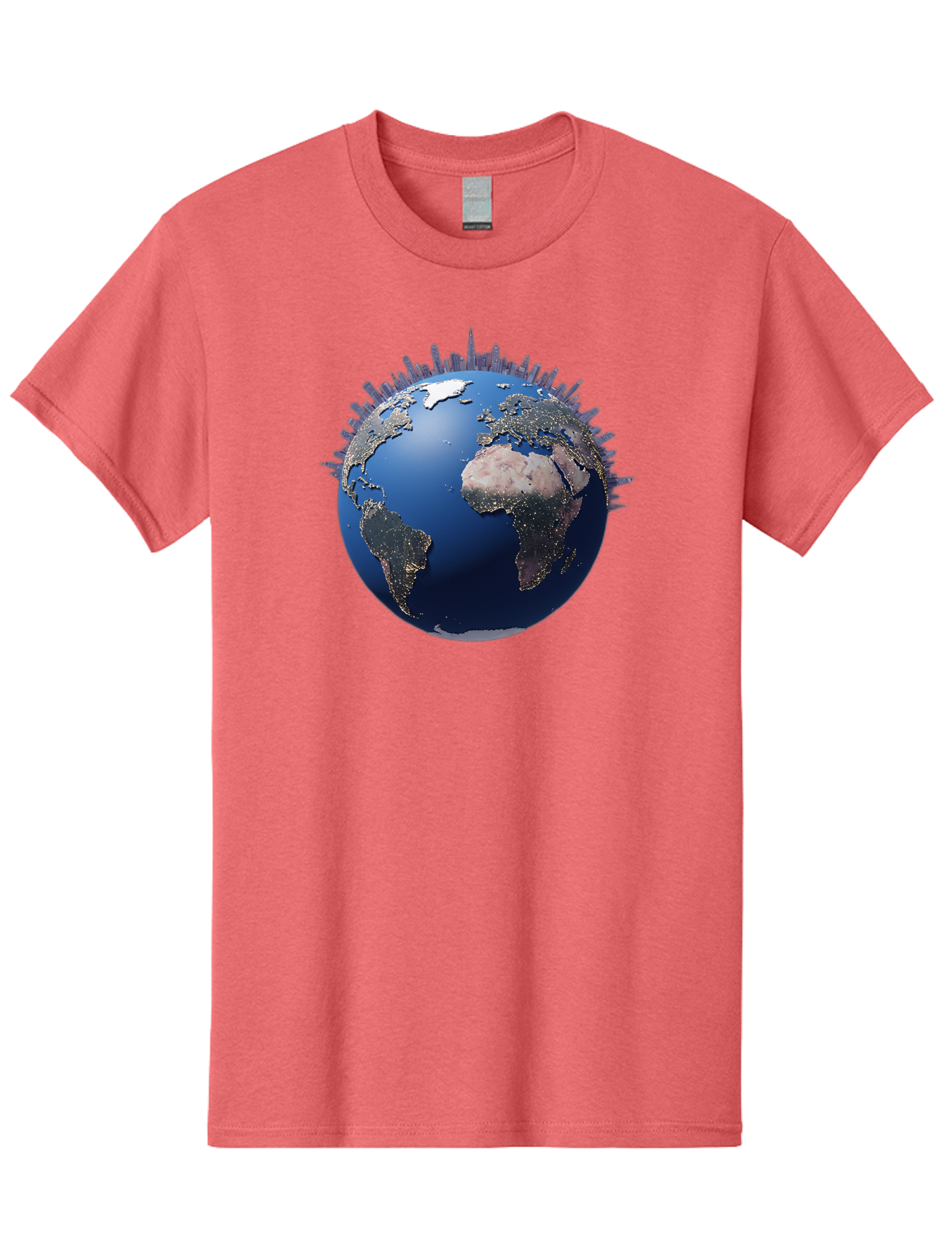 Earth Men'S Graphic Tee, 100% Cotton, Comfortable Casual Summer Wear, Machine Washable, Globe Showing City Lights, Global Connectivity, Urbanization, Night Lights, World Map, Global Network, International Data Baa594