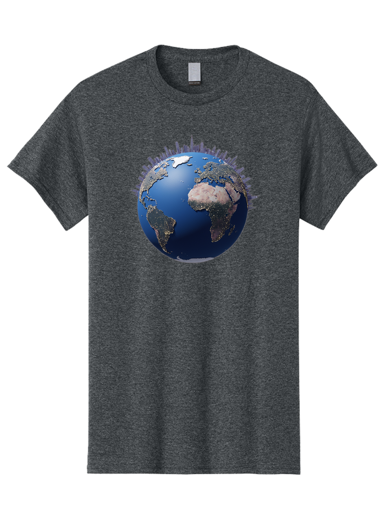 Earth Men'S Graphic Tee, 100% Cotton, Comfortable Casual Summer Wear, Machine Washable, Globe Showing City Lights, Global Connectivity, Urbanization, Night Lights, World Map, Global Network, International Data Baa594