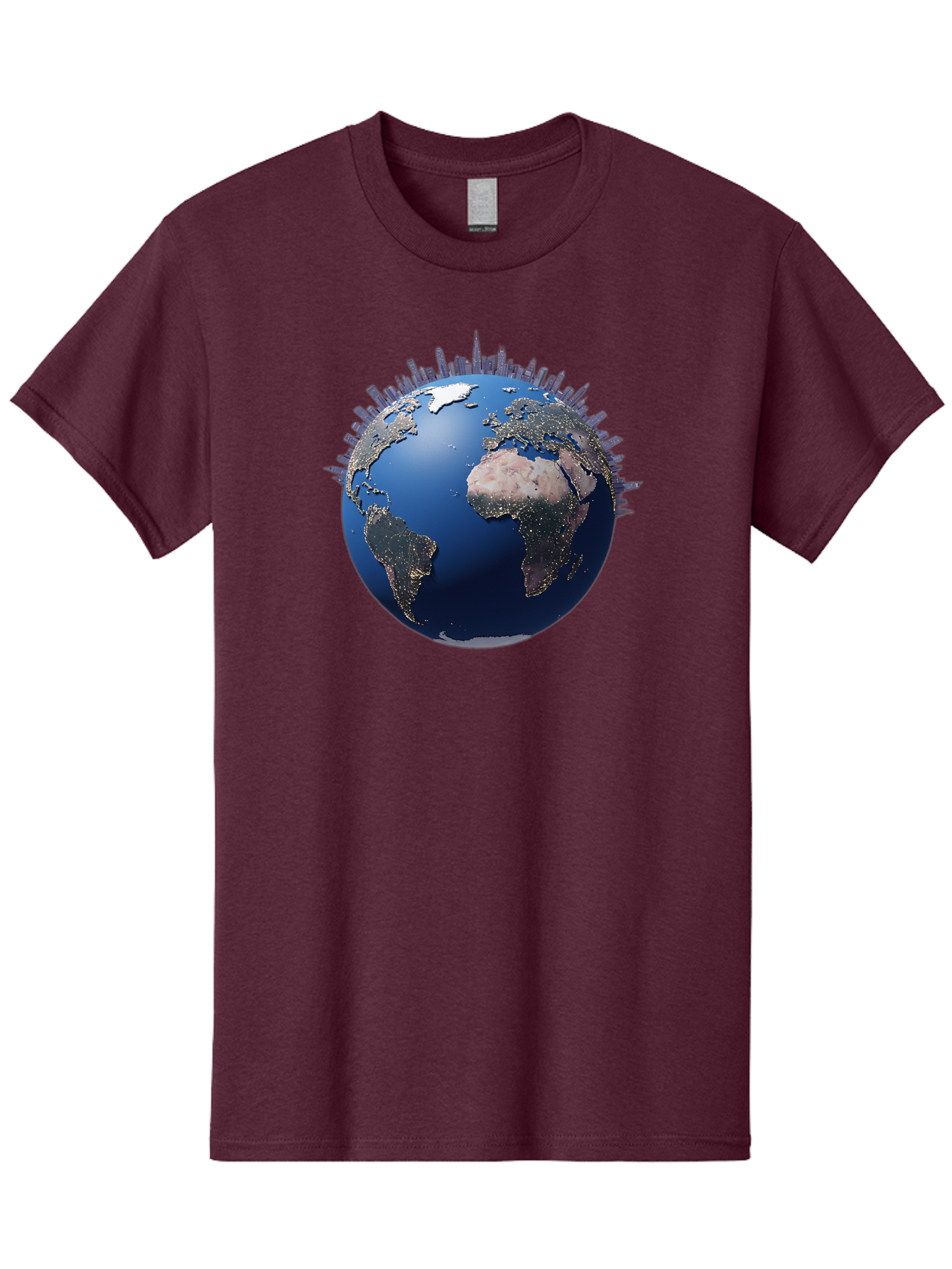 Earth Men'S Graphic Tee, 100% Cotton, Comfortable Casual Summer Wear, Machine Washable, Globe Showing City Lights, Global Connectivity, Urbanization, Night Lights, World Map, Global Network, International Data Baa594