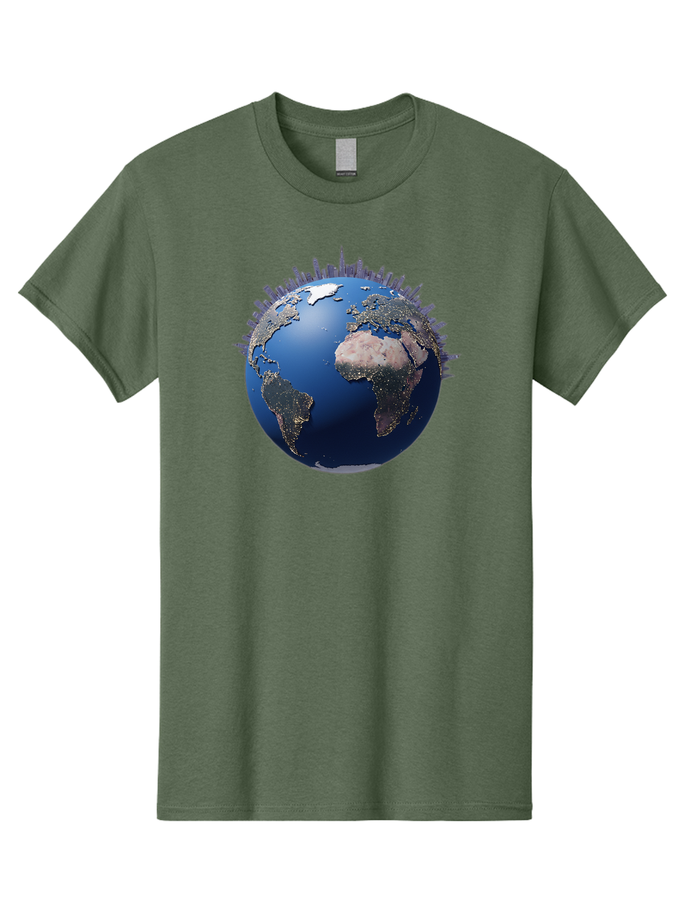 Earth Men'S Graphic Tee, 100% Cotton, Comfortable Casual Summer Wear, Machine Washable, Globe Showing City Lights, Global Connectivity, Urbanization, Night Lights, World Map, Global Network, International Data Baa594
