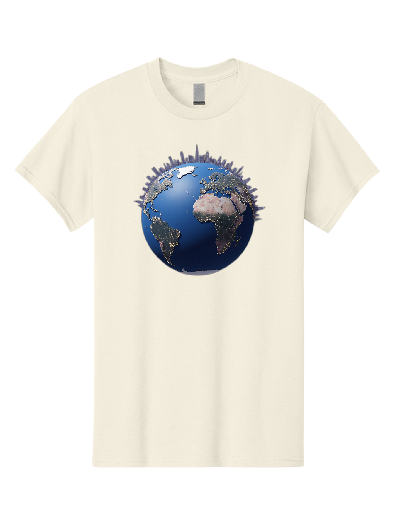 Earth Men'S Graphic Tee, 100% Cotton, Comfortable Casual Summer Wear, Machine Washable, Globe Showing City Lights, Global Connectivity, Urbanization, Night Lights, World Map, Global Network, International Data Baa594