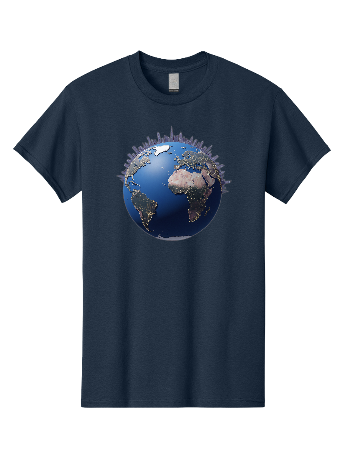 Earth Men'S Graphic Tee, 100% Cotton, Comfortable Casual Summer Wear, Machine Washable, Globe Showing City Lights, Global Connectivity, Urbanization, Night Lights, World Map, Global Network, International Data Baa594